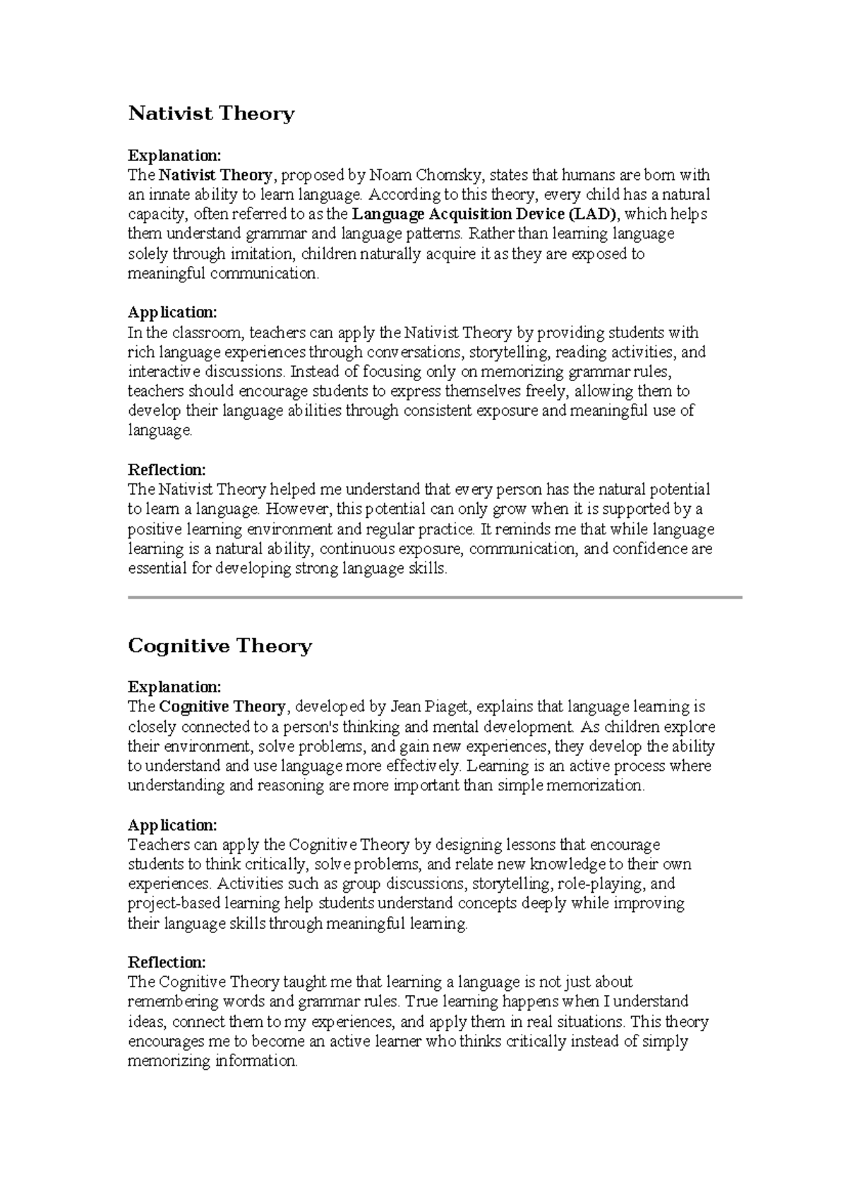 Nativist Theory Overview and Applications - BASTA - Studocu