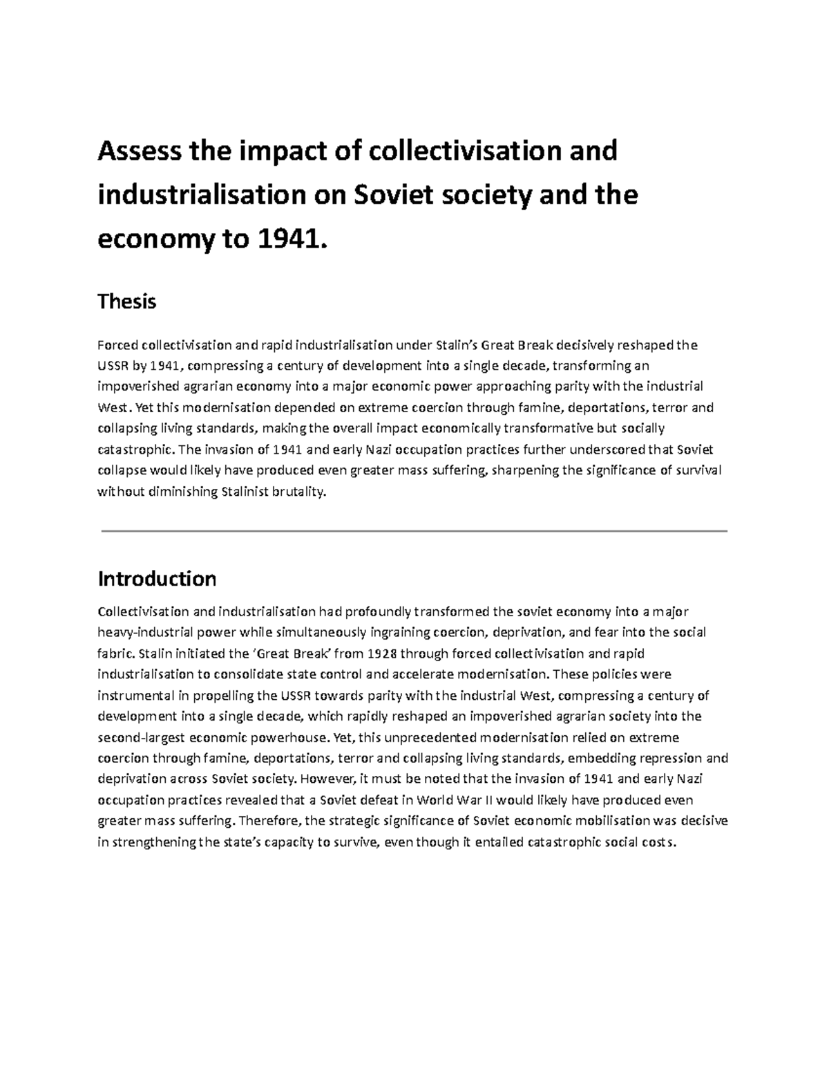 AT2 — The Impact of Collectivisation & Industrialisation on Soviet ...