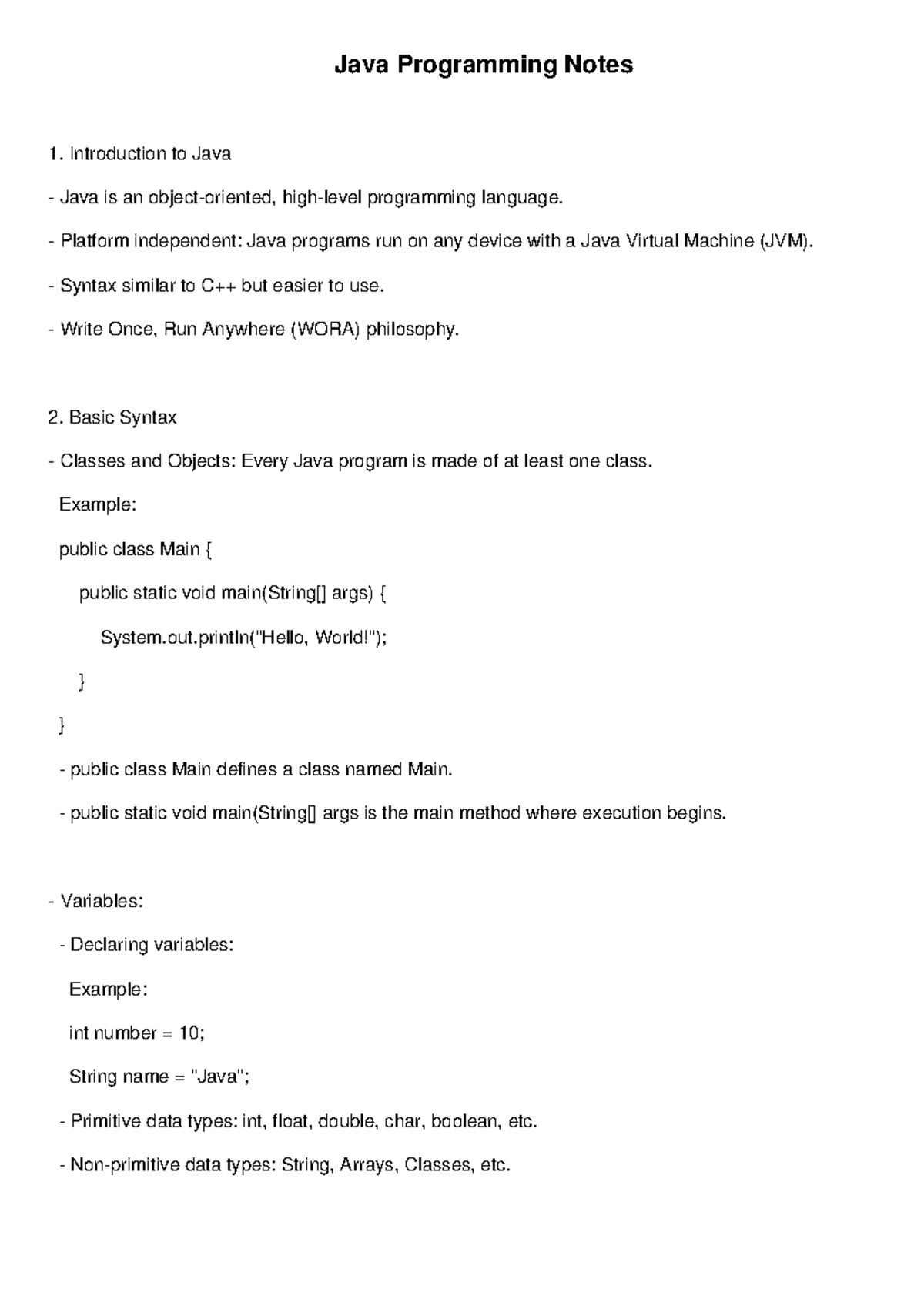 Java Programming Notes for CS101: Intro & Basic Syntax Overview - Studocu