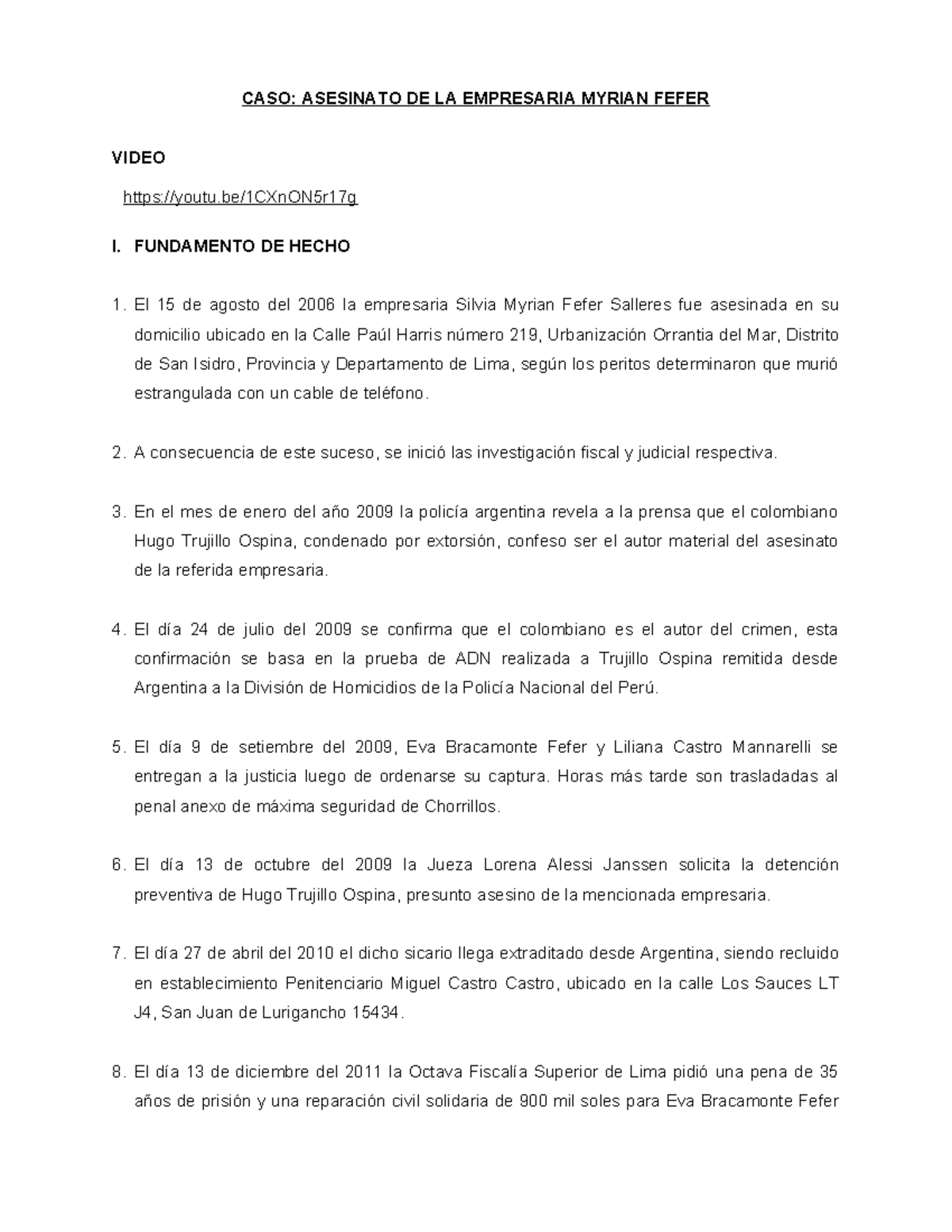 CASO: HOMICIDIO DE MYRIAM FEFER - ANÁLISIS JURÍDICO Y RESOLUCIÓN - Studocu