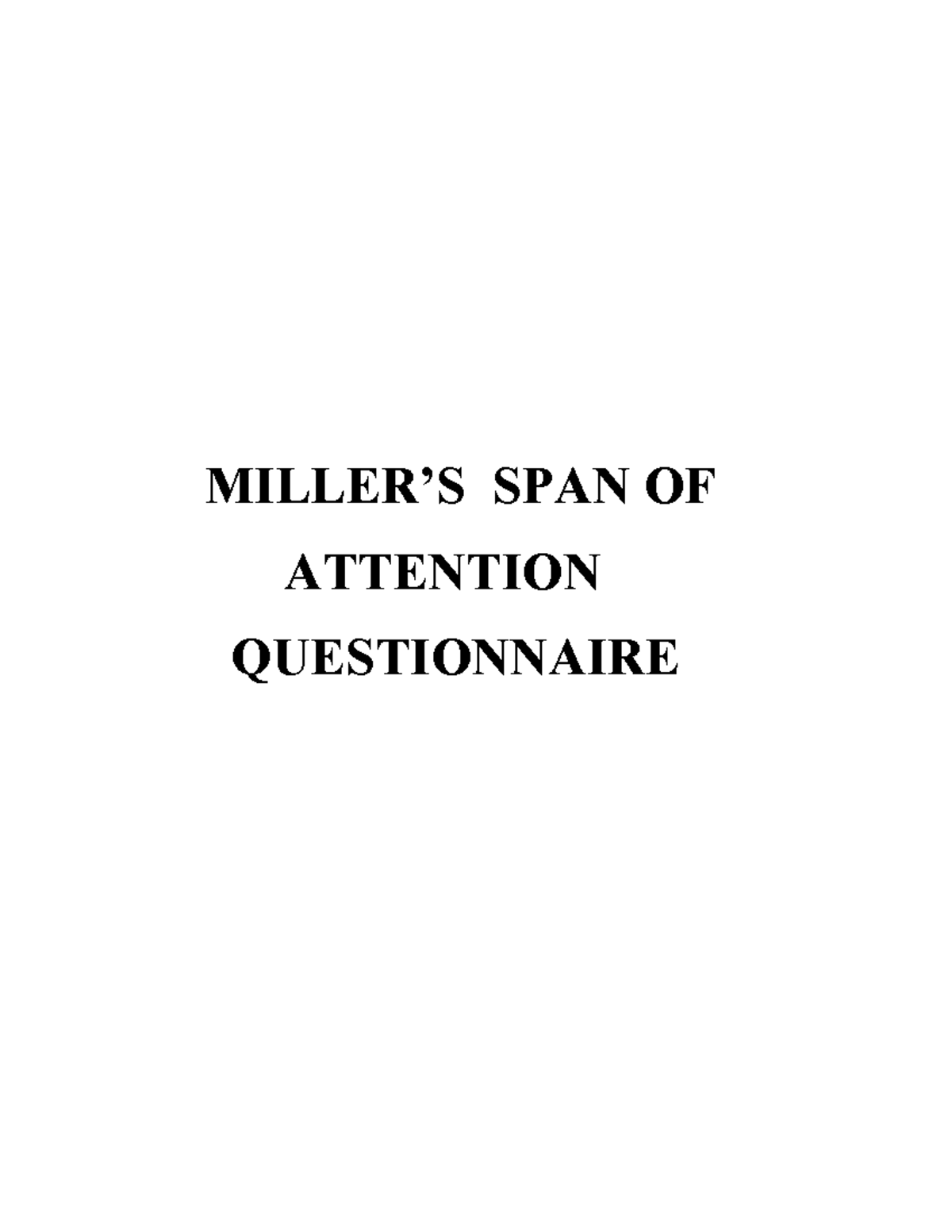 Miller's Attention Span Questionnaire - Class 11 Assessment Guide - Studocu