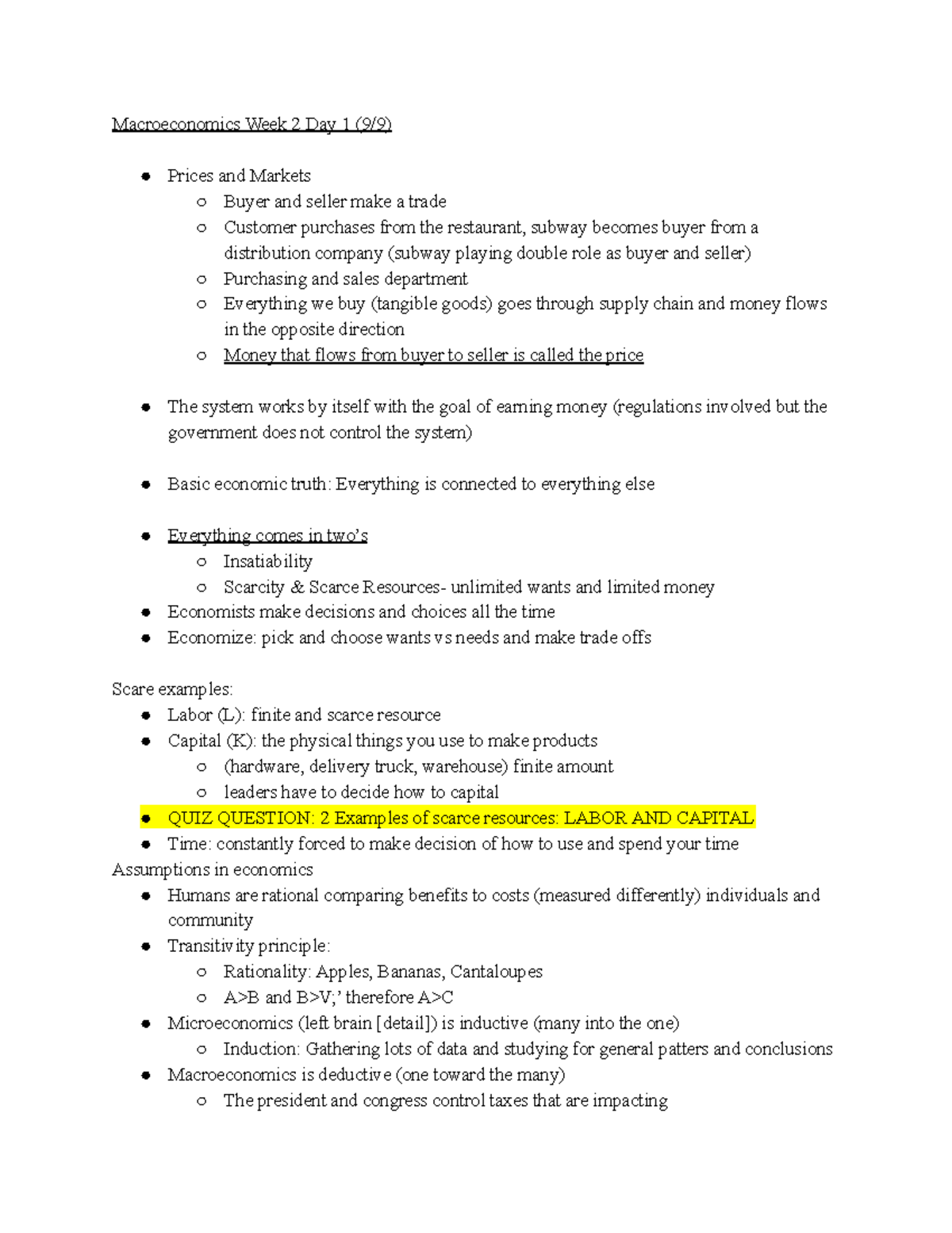 Macro Econ 101 Week 2 Notes: Prices, Markets, and Economic Theories ...