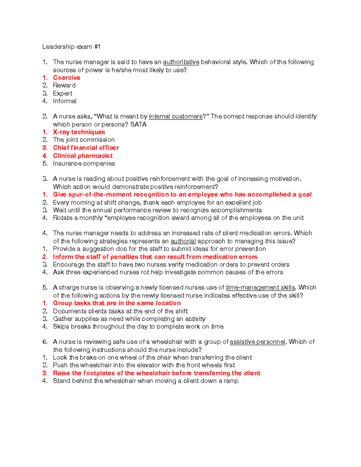 Leadership Exam 1: Key Concepts and Strategies for Nurse Managers - Studocu