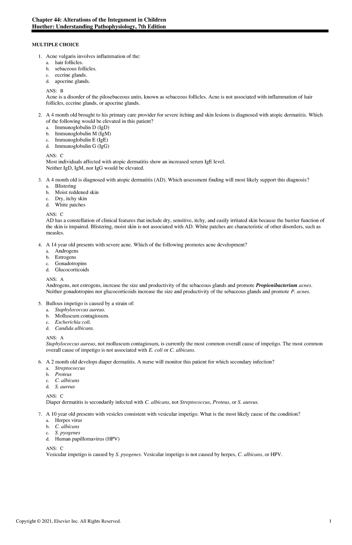 Exam View - CH 44: Practice Questions on Integument Alterations - Studocu
