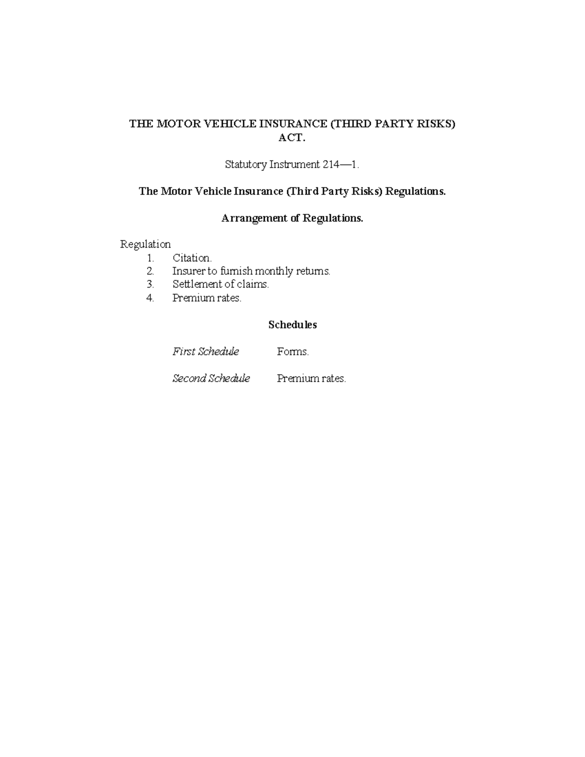 Motor Vehicle Insurance (Third Party Risks) Regulations Overview - Studocu