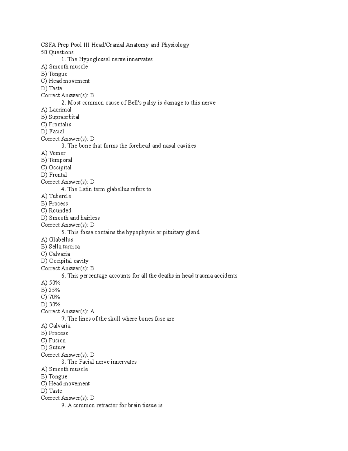 CSFA Prep Pool III Head - Surgical First Assistant Practice Test for ...
