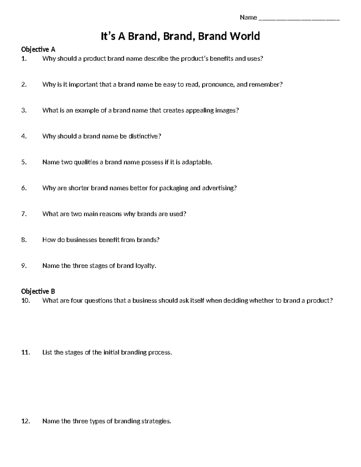 Branding Strategies and Insights: Objectives & Multiple-Choice ...