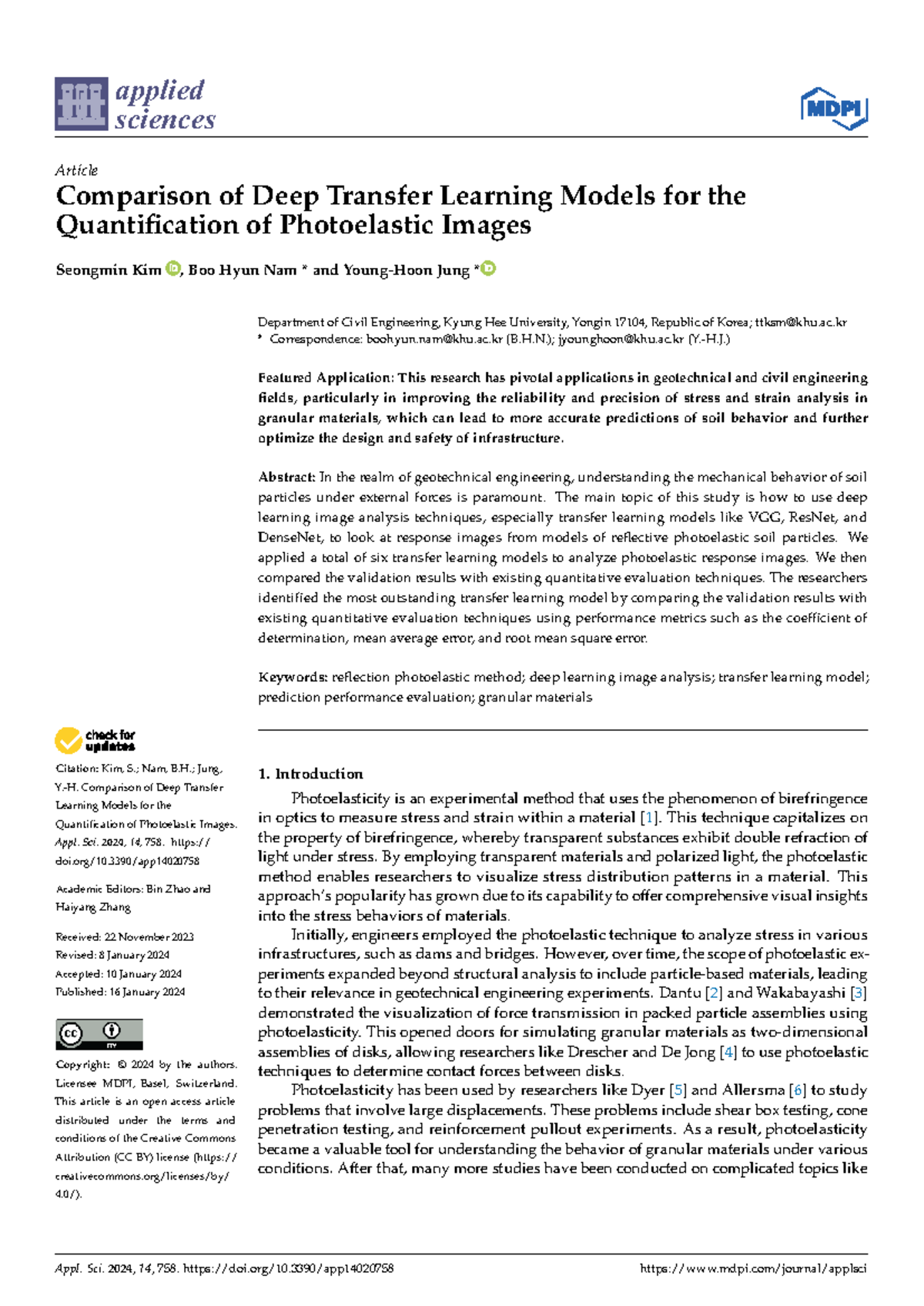 Applied Sciences 2024: Deep Transfer Learning Models for Photoelastic ...