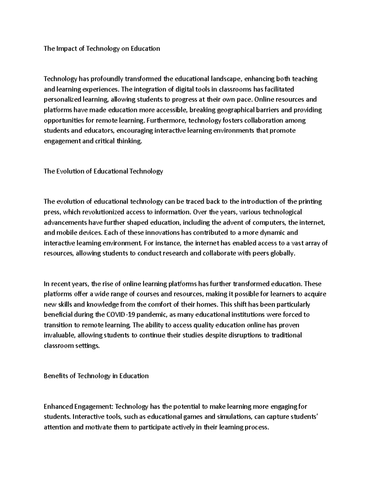 The Impact of Technology on Education: Benefits & Challenges - Studocu