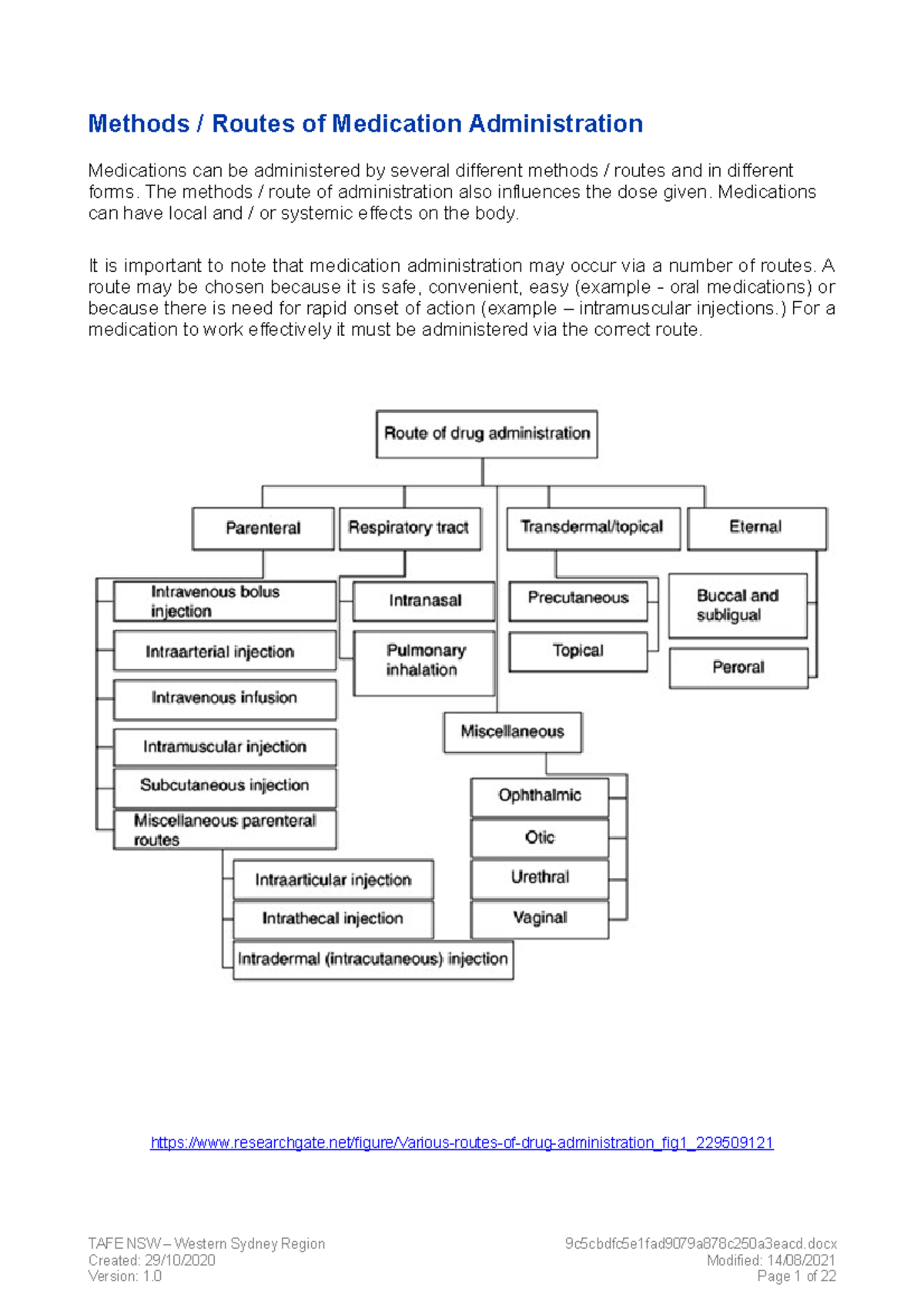 TAFE NSW - Medication Administration Methods for Nursing Practice - Studocu