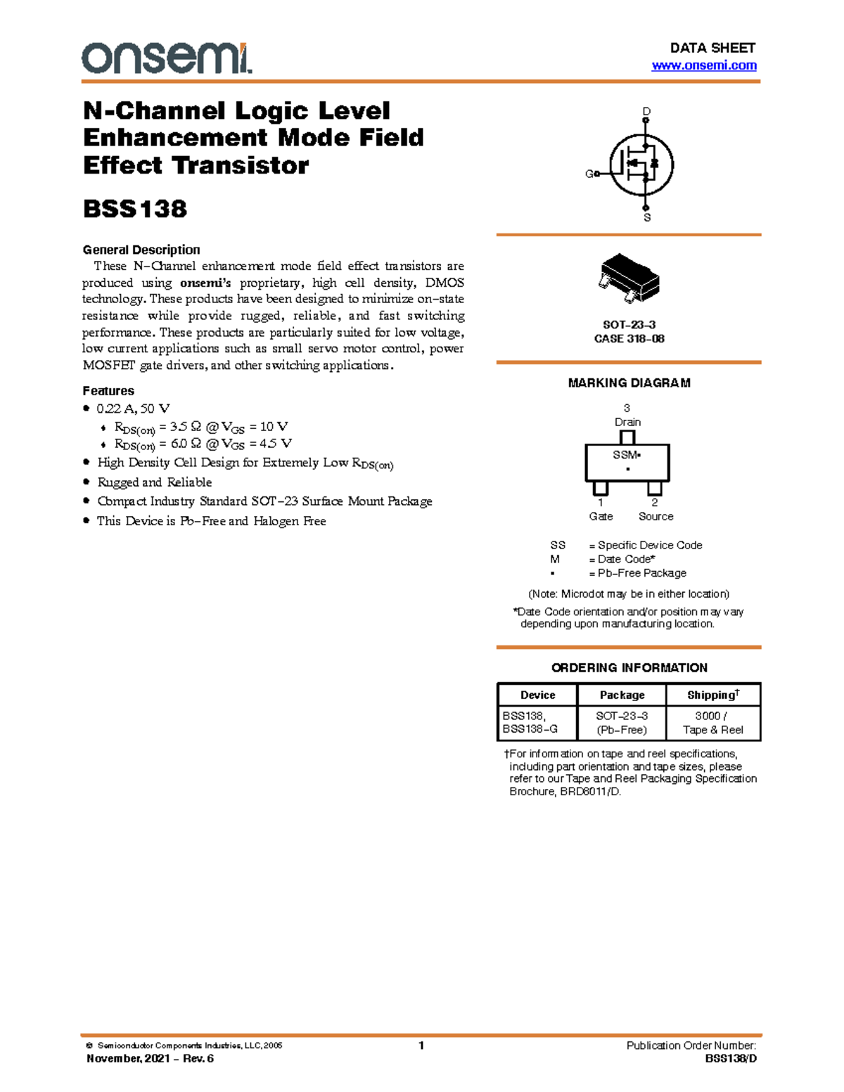 Bss138 - Componente de circuito - DATA SHEET onsemi © Semiconductor ...