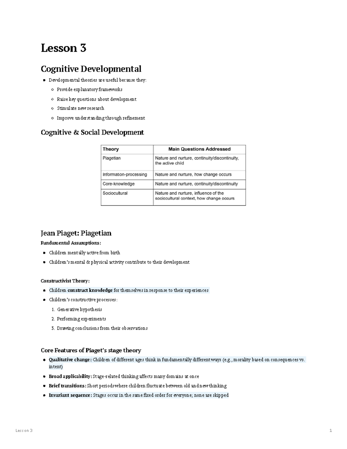 C31664 Lesson 3: Theories of Cognitive Development and Learning - Studocu