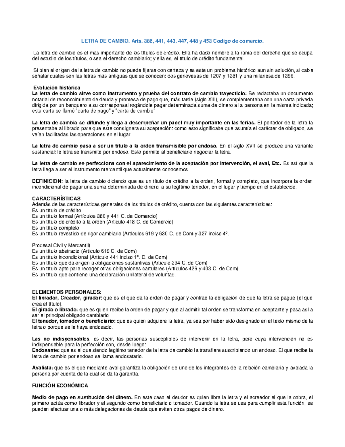 Letra de Cambio: Análisis y Características del Título de Crédito - Studocu