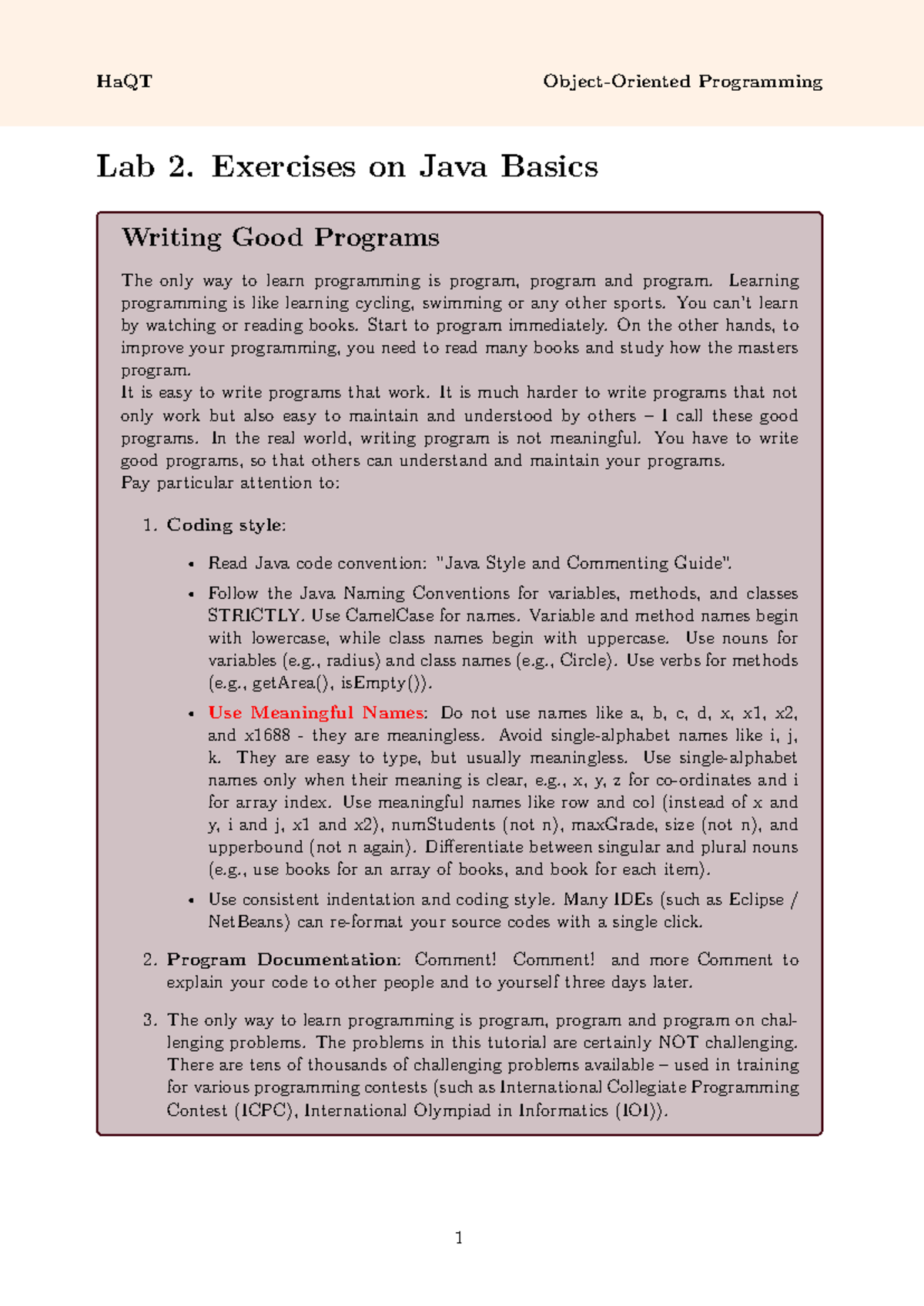 Exercises OOP 2026: Java Basics Lab 2 Programming Techniques - Studocu