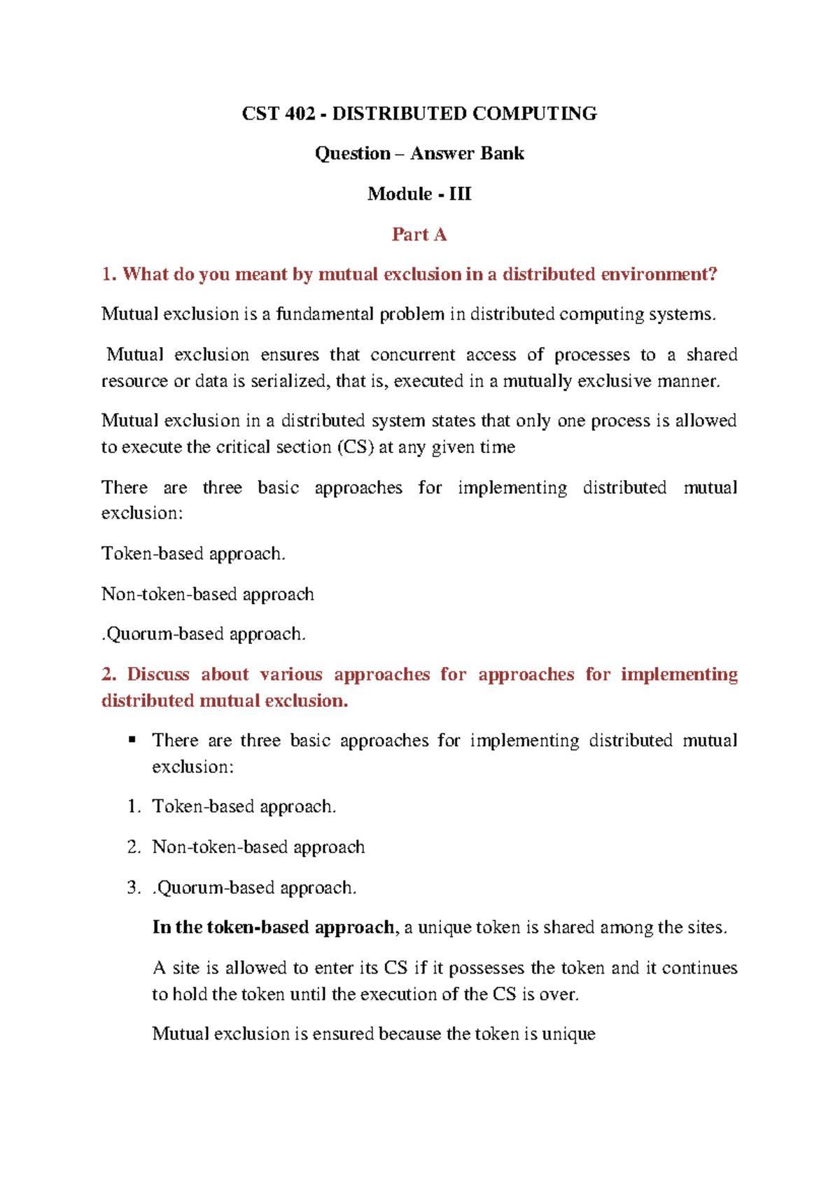 CST 402 DISTRIBUTED COMPUTING Question Answer Bank - Module 3 - Studocu