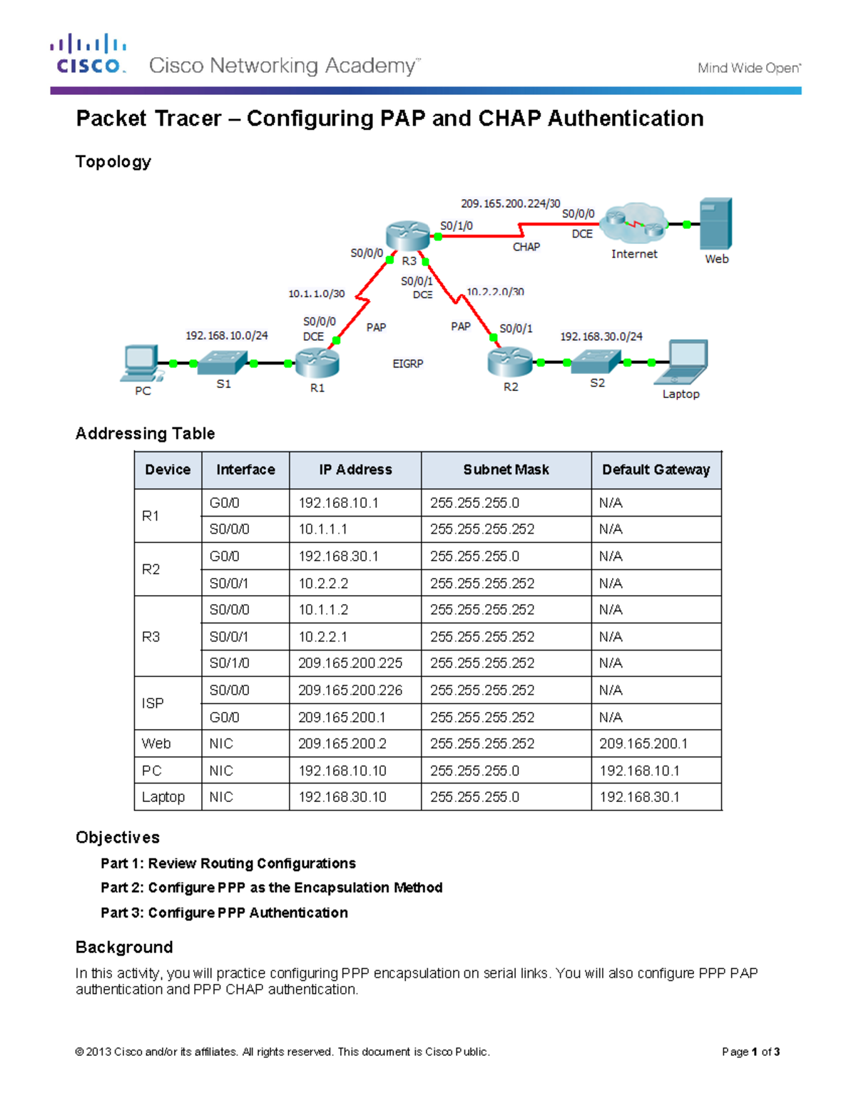 3.3.2.7 Packet Tracer - Configuring PAP and CHAP Authentication ...
