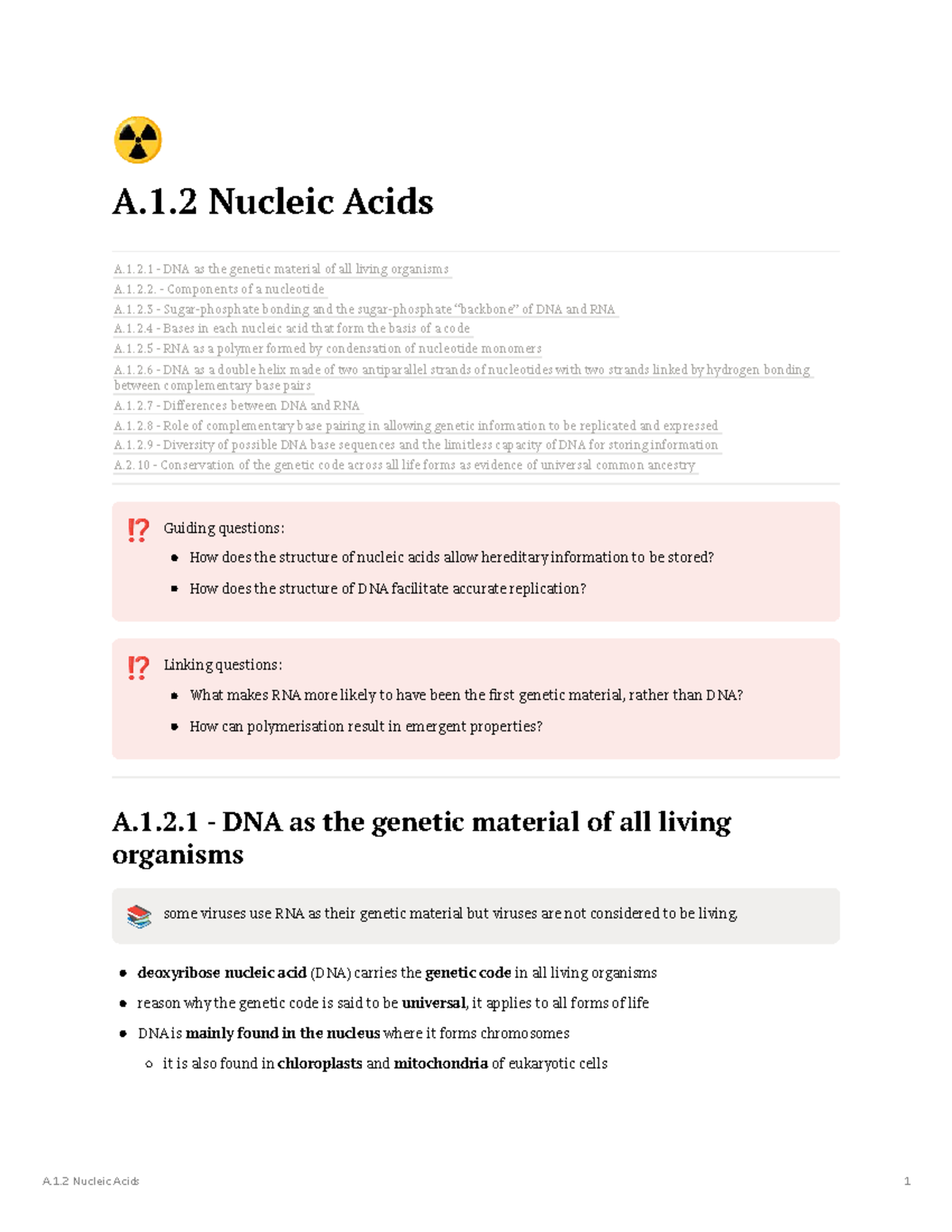 A.1.2 Nucleic Acids: Structure, Function, and Genetic Code Insights ...