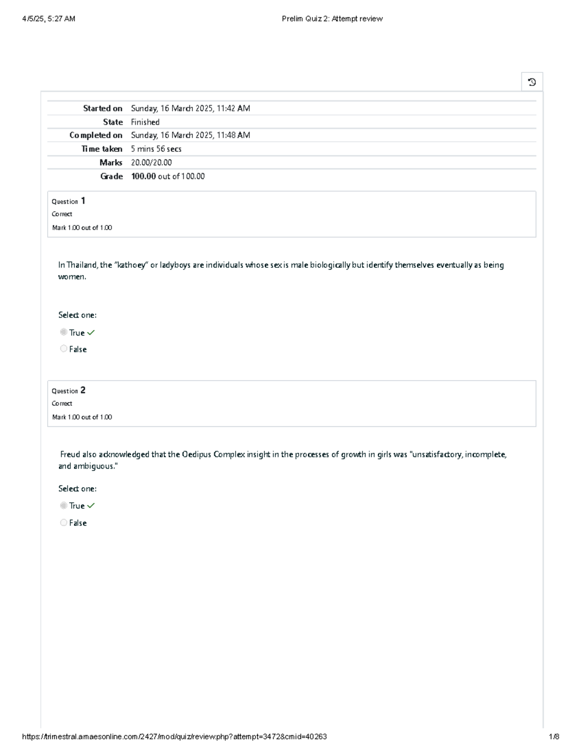 Prelim Quiz 2 Attempt reviewtopassed - Started on Sunday, 16 March 2025 ...
