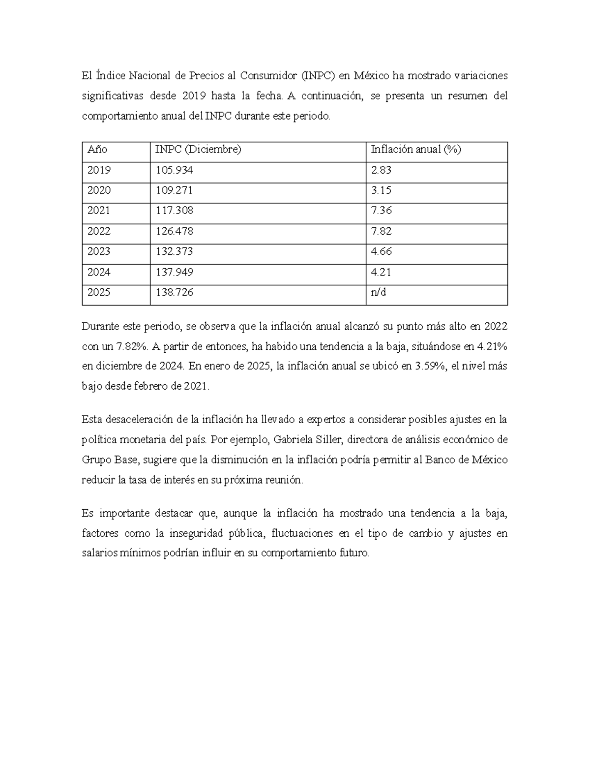 INPC en los últimos años - El Índice Nacional de Precios al Consumidor ...