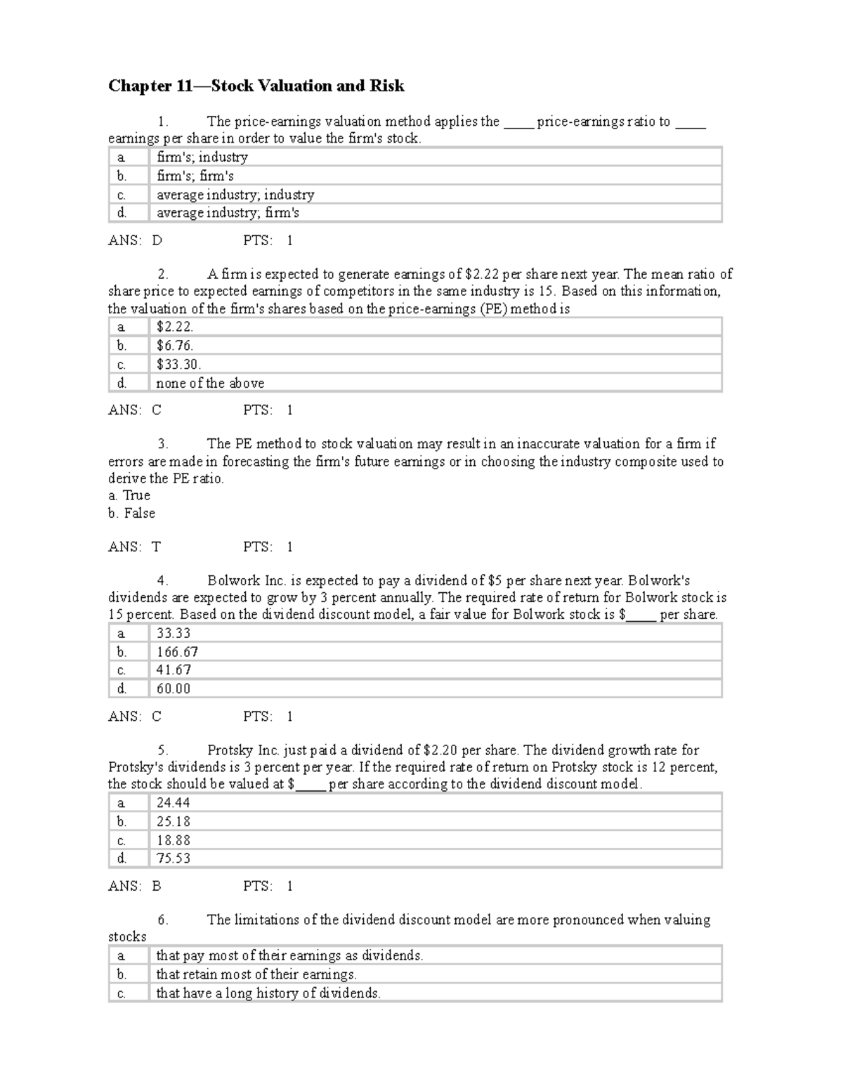 Chapter 11: Stock Valuation & Risk Analysis (FIN-201) - Studocu