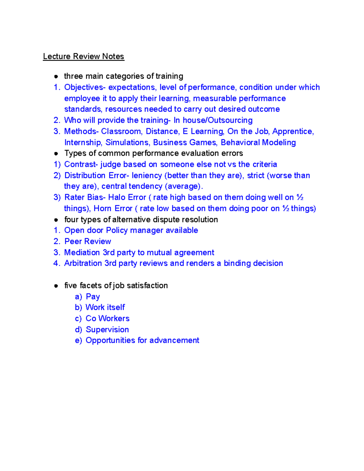 HRM 101: Lecture Review Notes on Training & Performance Evaluation ...