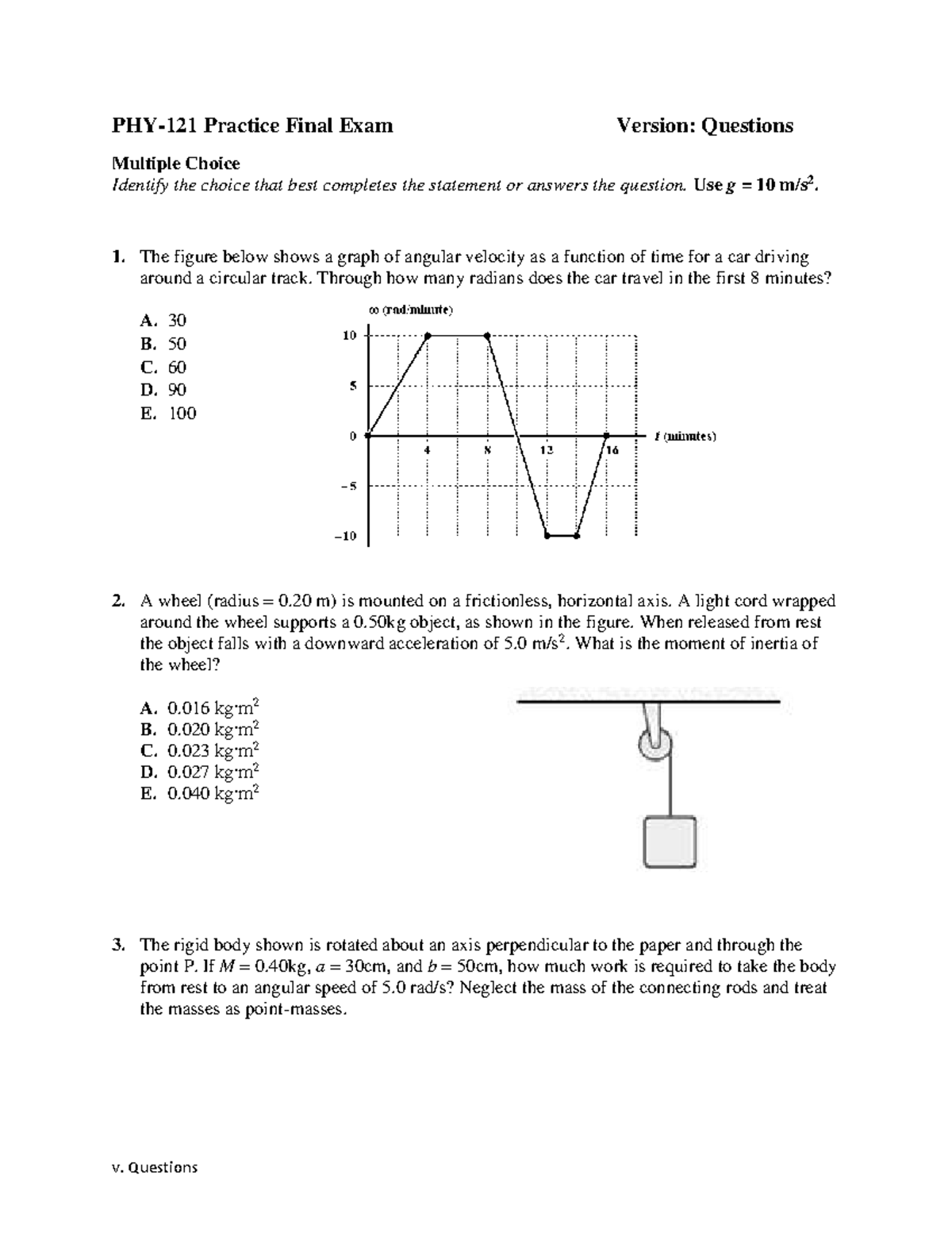 PHY-121 Practice Final Exam Questions - Studocu