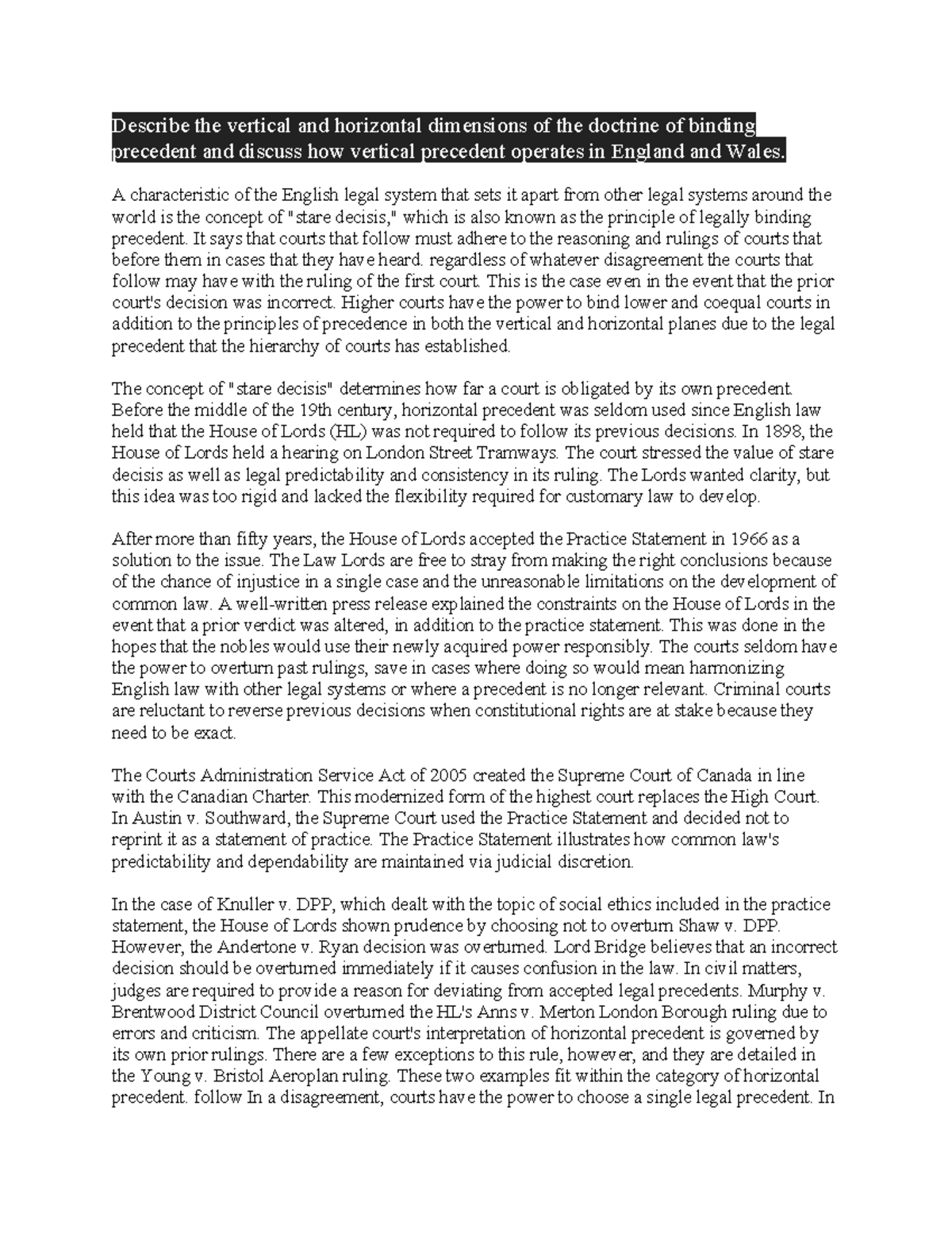 Vertical and horizontal dimensions of binding precedent in England and ...