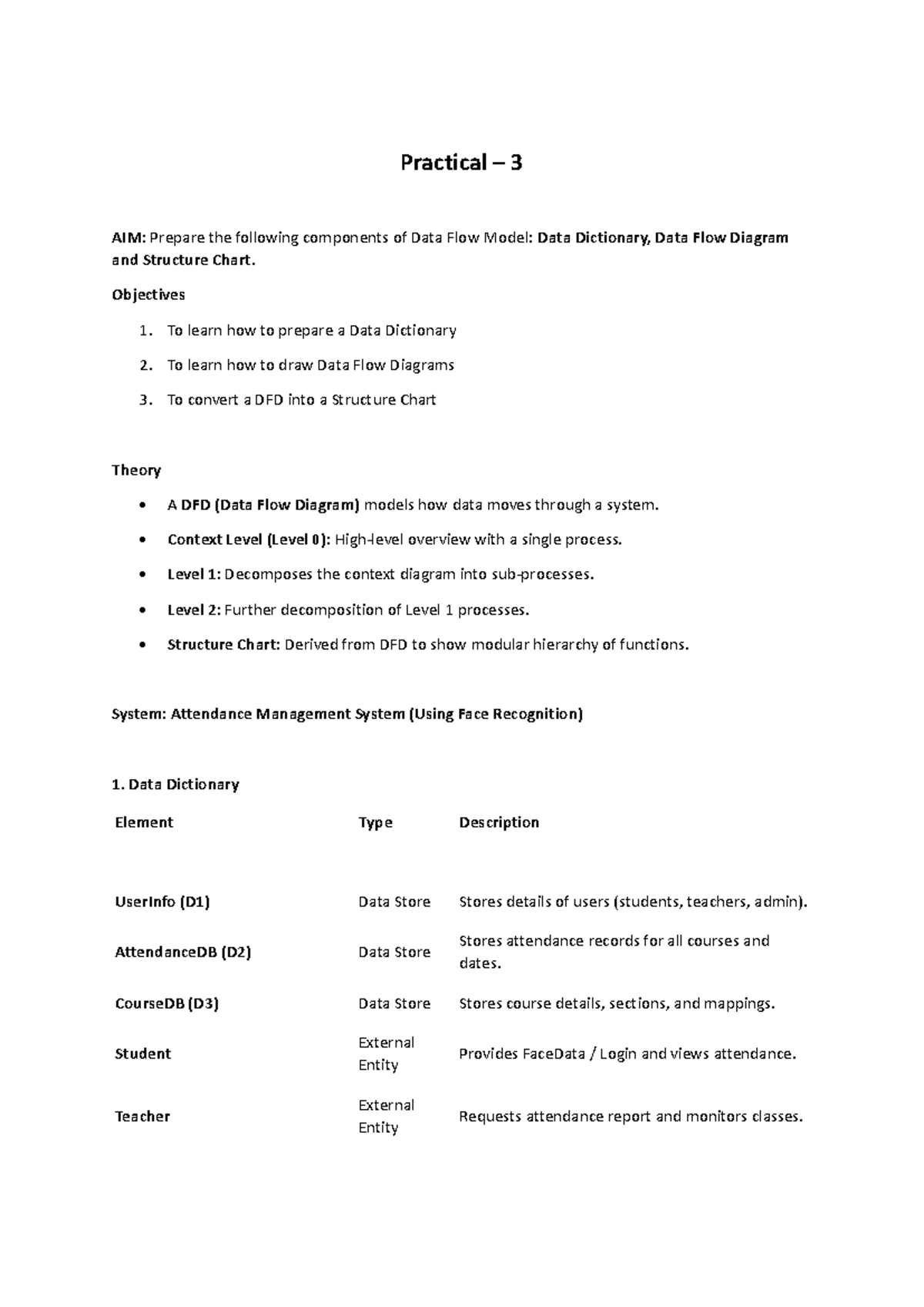Practical 3: Data Flow Model Components for Attendance System - Studocu