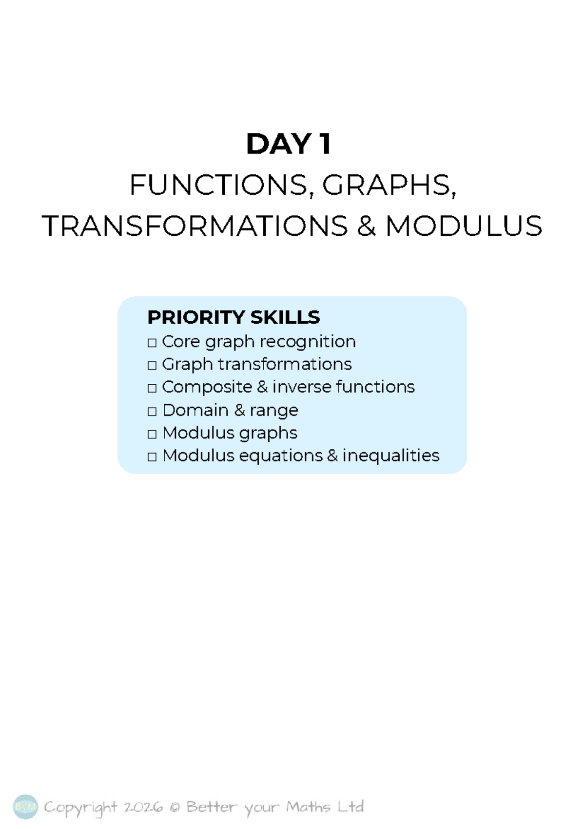 A Level Maths: Day 1 Functions, Graphs & Transformations - Studocu