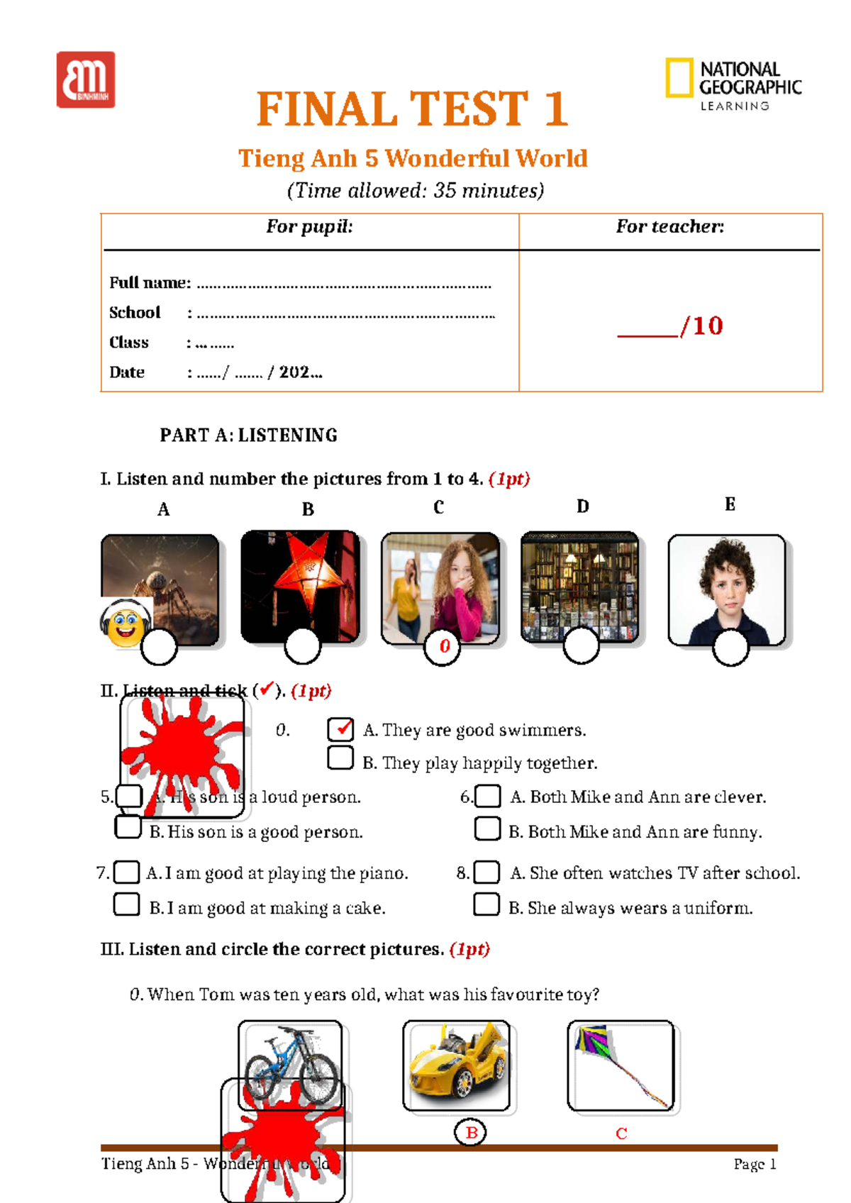TA 5 - WW - Final Test 1 - Listening & Reading Activities - Studocu