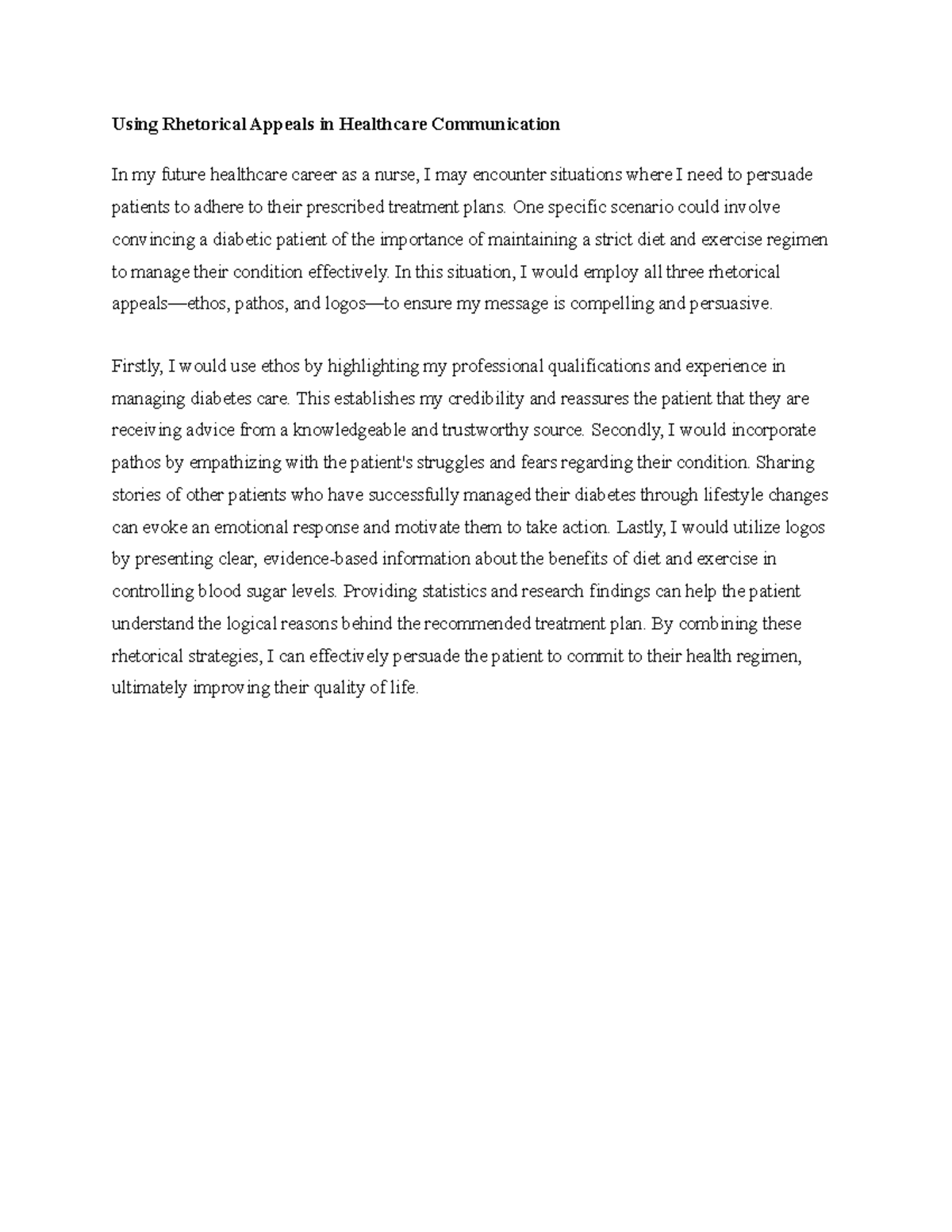 Healthcare Communication Essay: Rhetorical Appeals in Nursing - Studocu