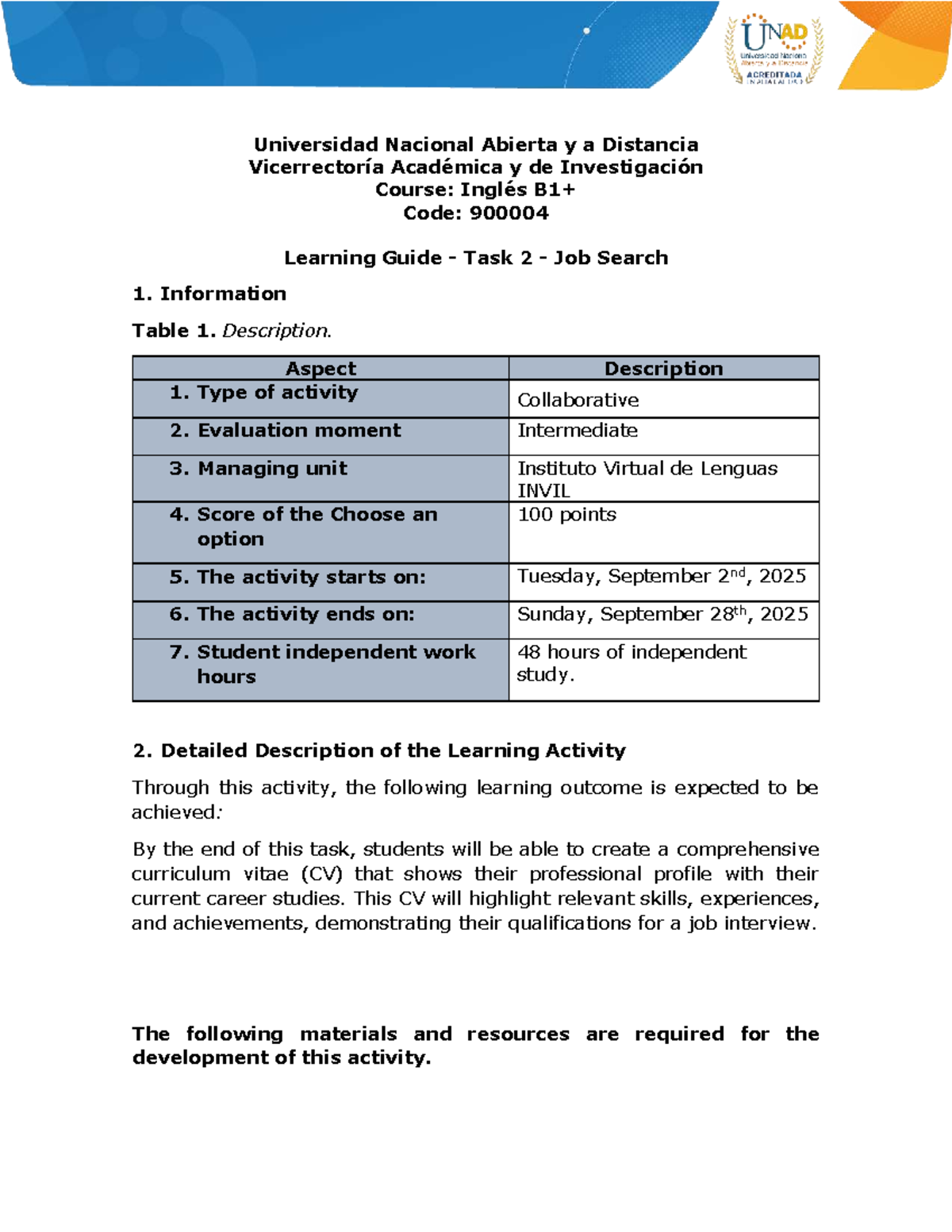 Inglés INVIL Learning Guide: Task 2 - Job Search & CV Creation - Studocu
