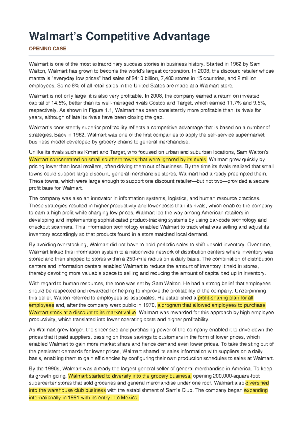 Strategic Management Case Study: Competitive Advantage of Walmart - Studocu