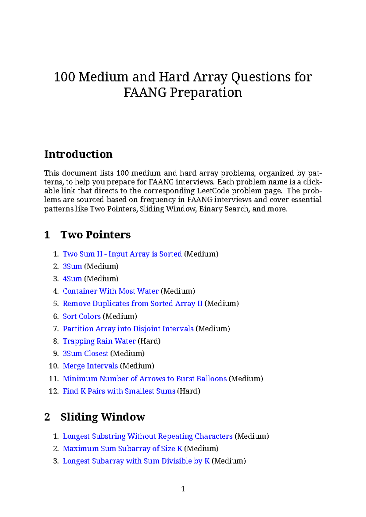 100 Medium & Hard Array Problems for FAANG Prep - DSA - Studocu