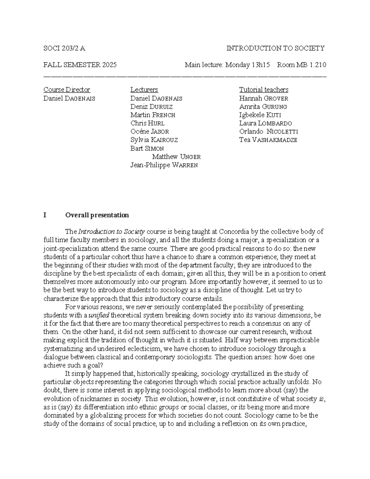 SOCI 203 FALL 2025: Introduction to Society Course Outline - Studocu