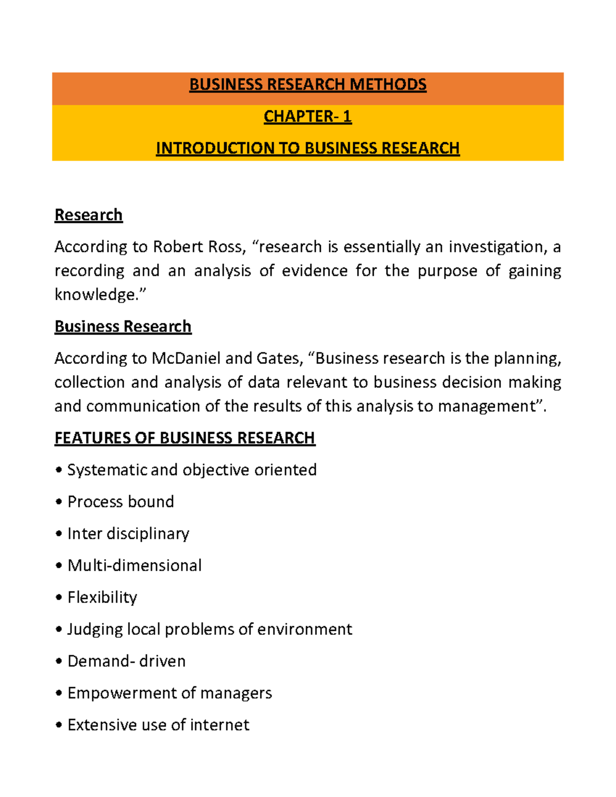 Introduction to Business Research - Chapter 1 Overview - Studocu
