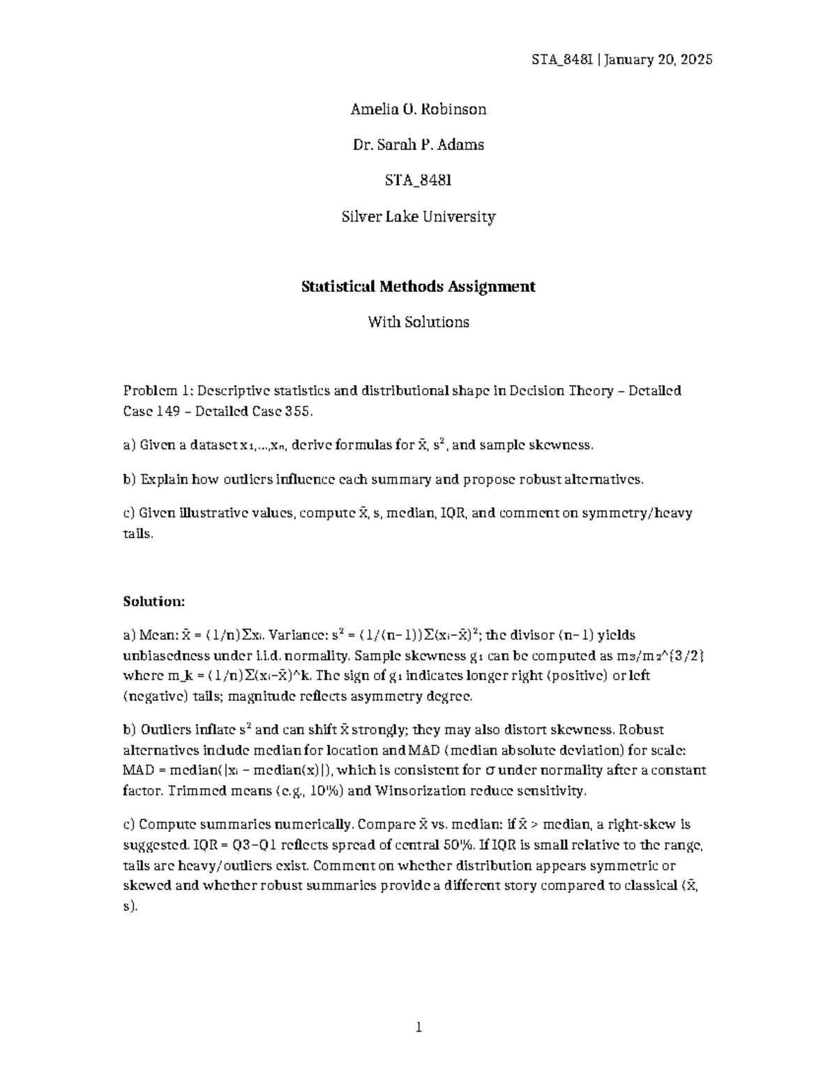 STA_848I Exam Solutions: Statistical Methods in Decision Theory - Studocu