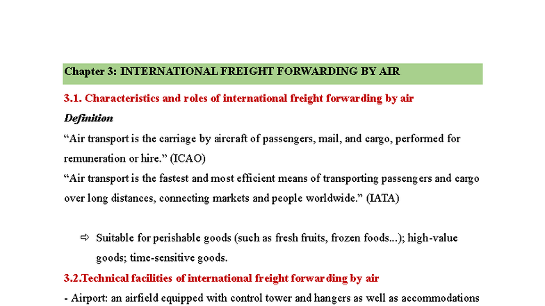 Chapter 3: International Freight Forwarding - Air Transport MCQ Notes ...