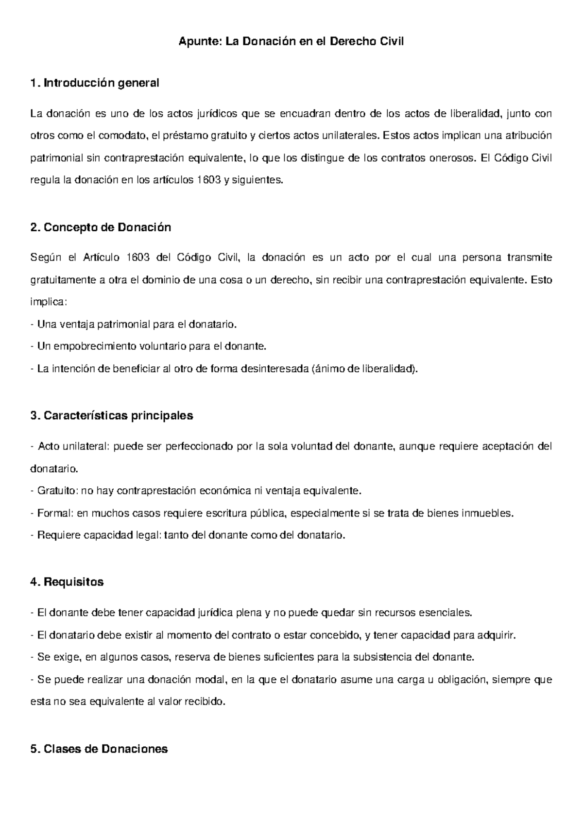 Apunte: Donación en el Derecho Civil - Conceptos y Clases - Studocu