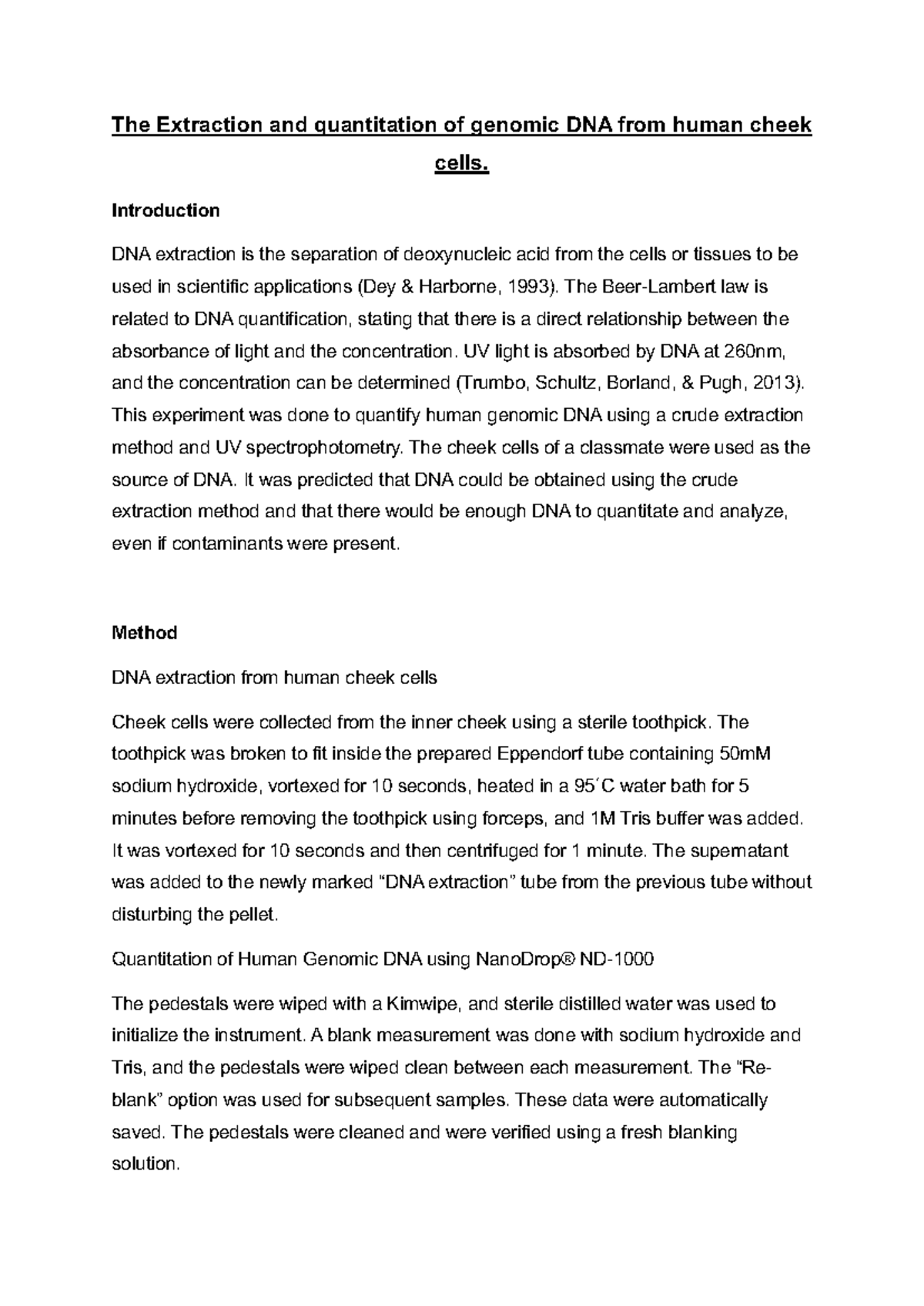 Lab Report 01: Extraction & Quantitation of Genomic DNA from Cheek ...