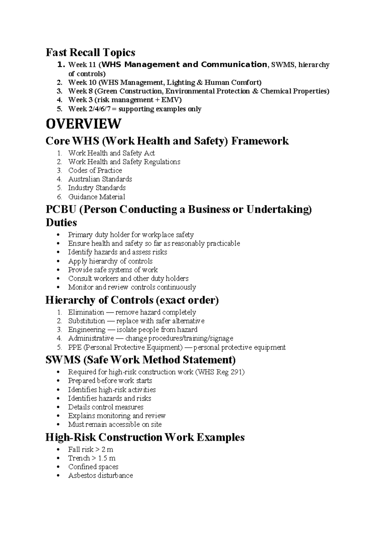 WHS Management & Green Construction Exam Notes (WHS 101) - Studocu