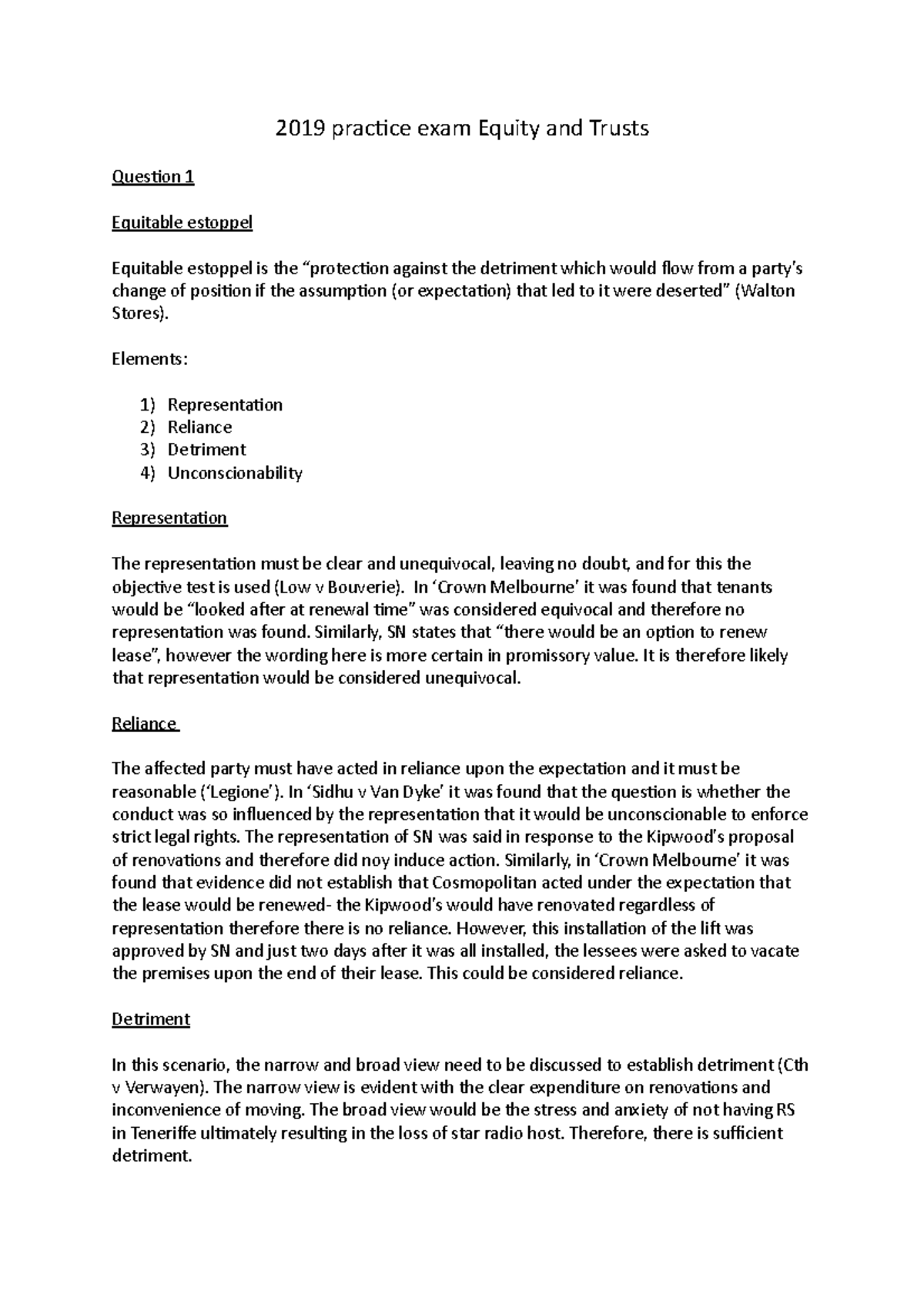 2019 Equity and Trusts Practice Exam Review Notes - Studocu