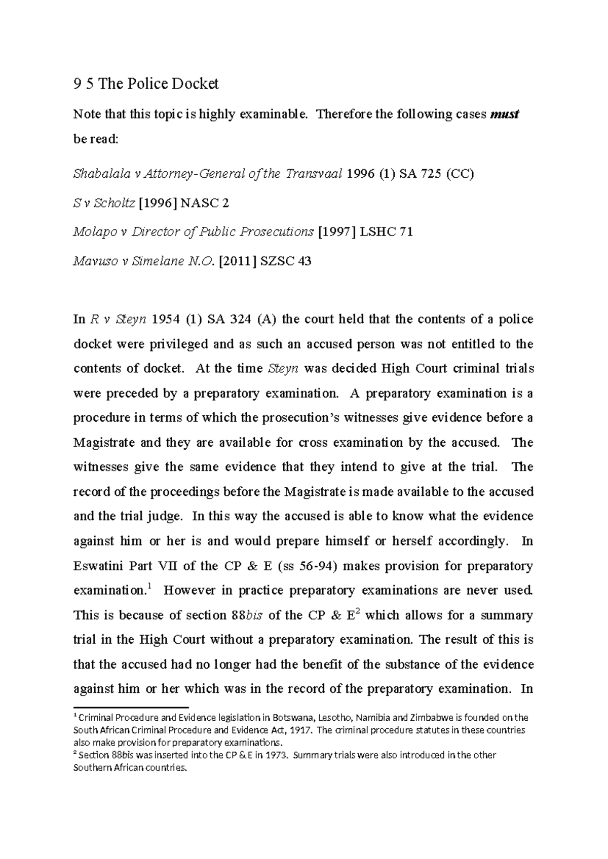 9 5 The Police Docket: Notes on Privilege of Evidence & Documents - Studocu