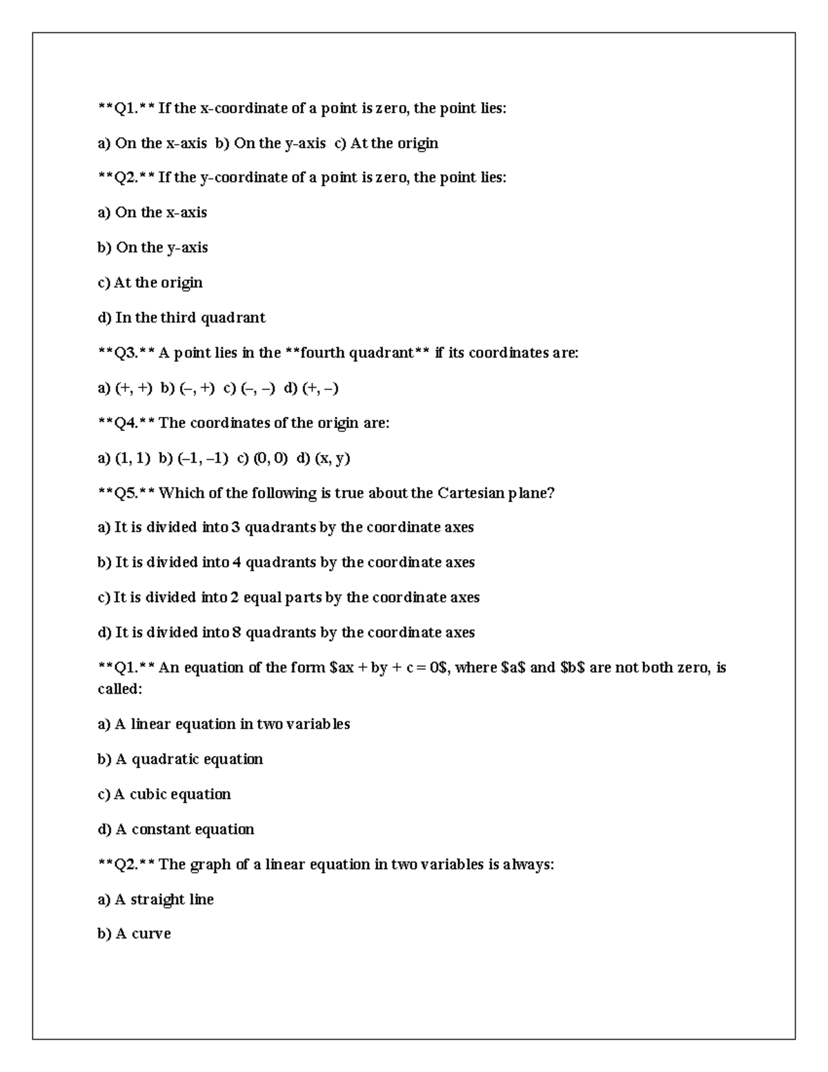 Maths Sample Prev 8: Practice on Equations in Two Variables - Studocu