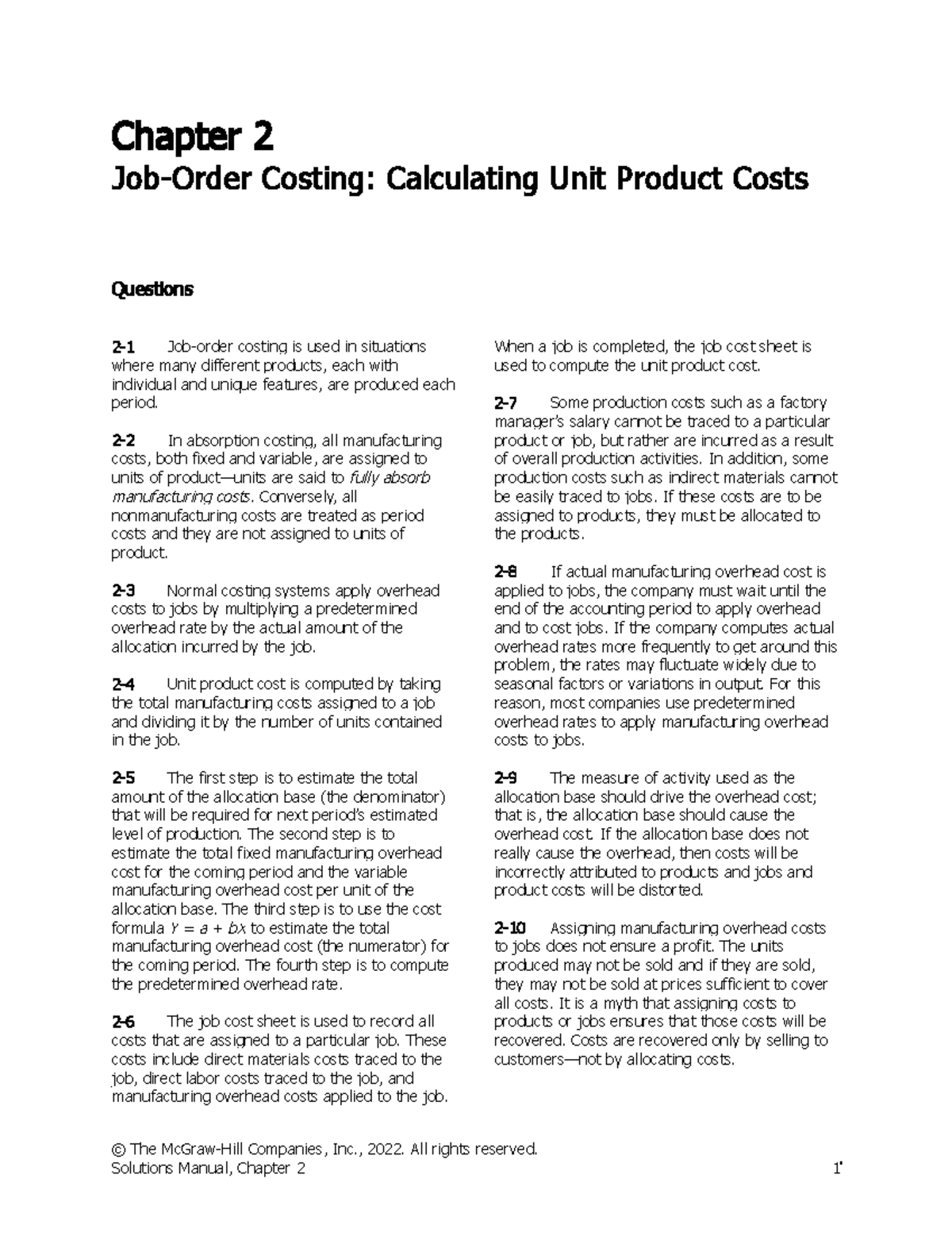 9e BGN CH02 SM - noooooooooo - Chapter 2 Job-Order Costing: Calculating ...