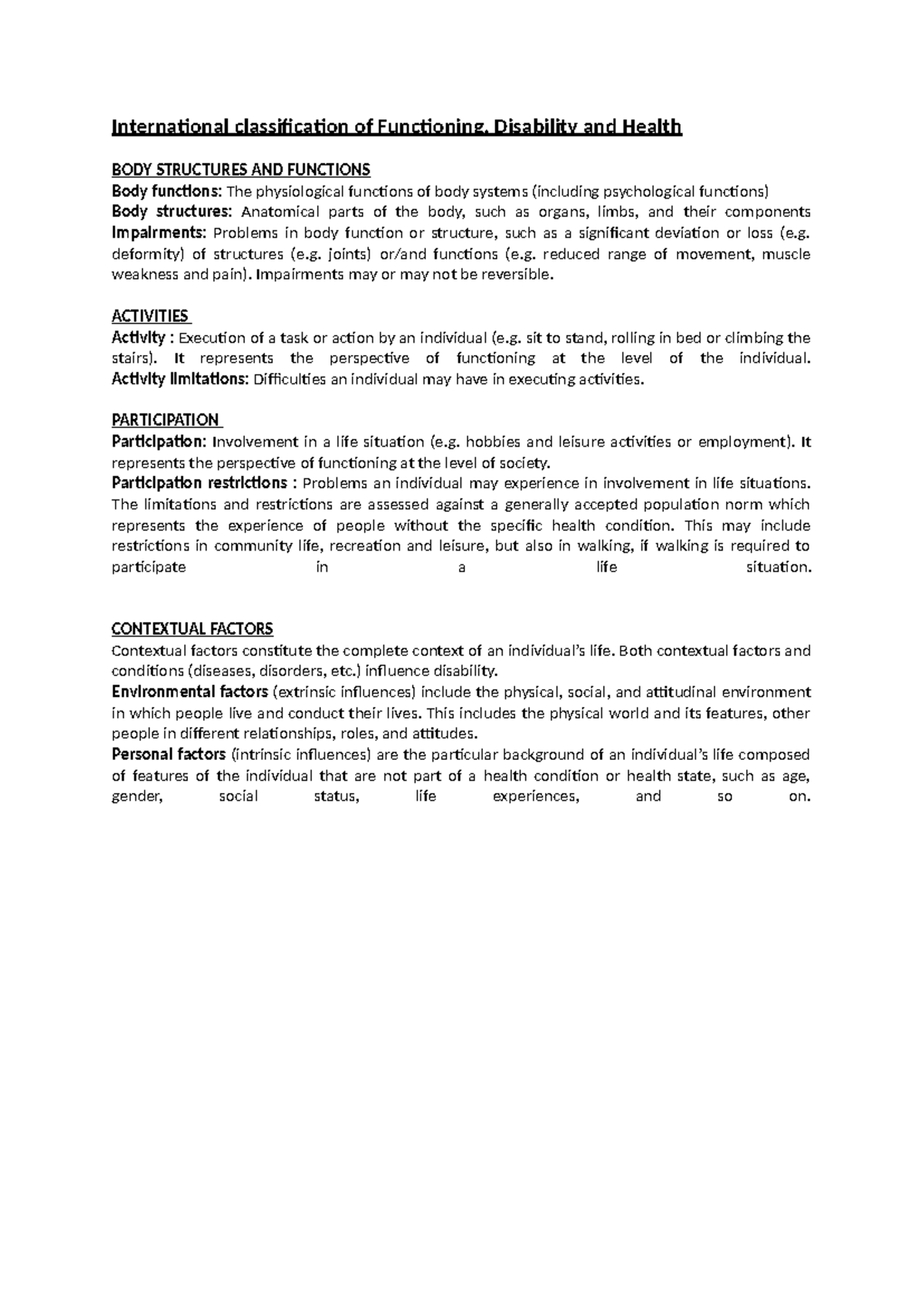 ICF Overview: Body Structures, Functions, Activities & Participation ...