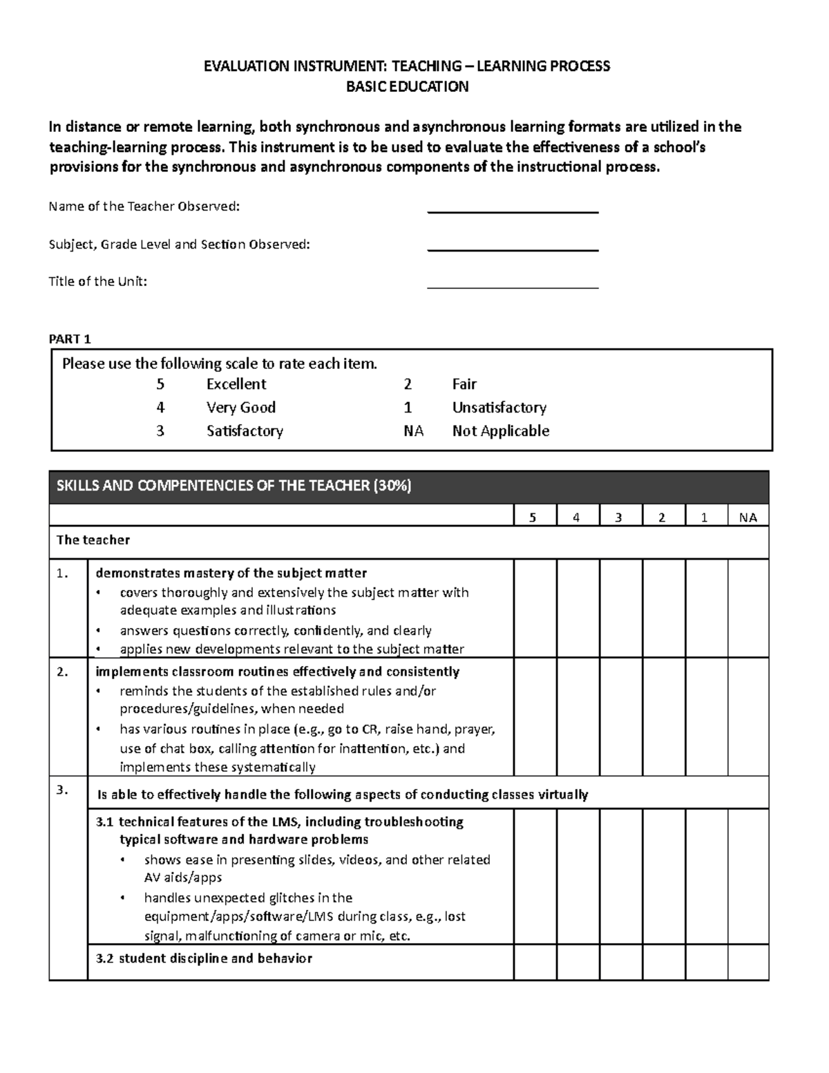 Evaluation Tool for Remote Learning (Paascu-Observation) - Studocu