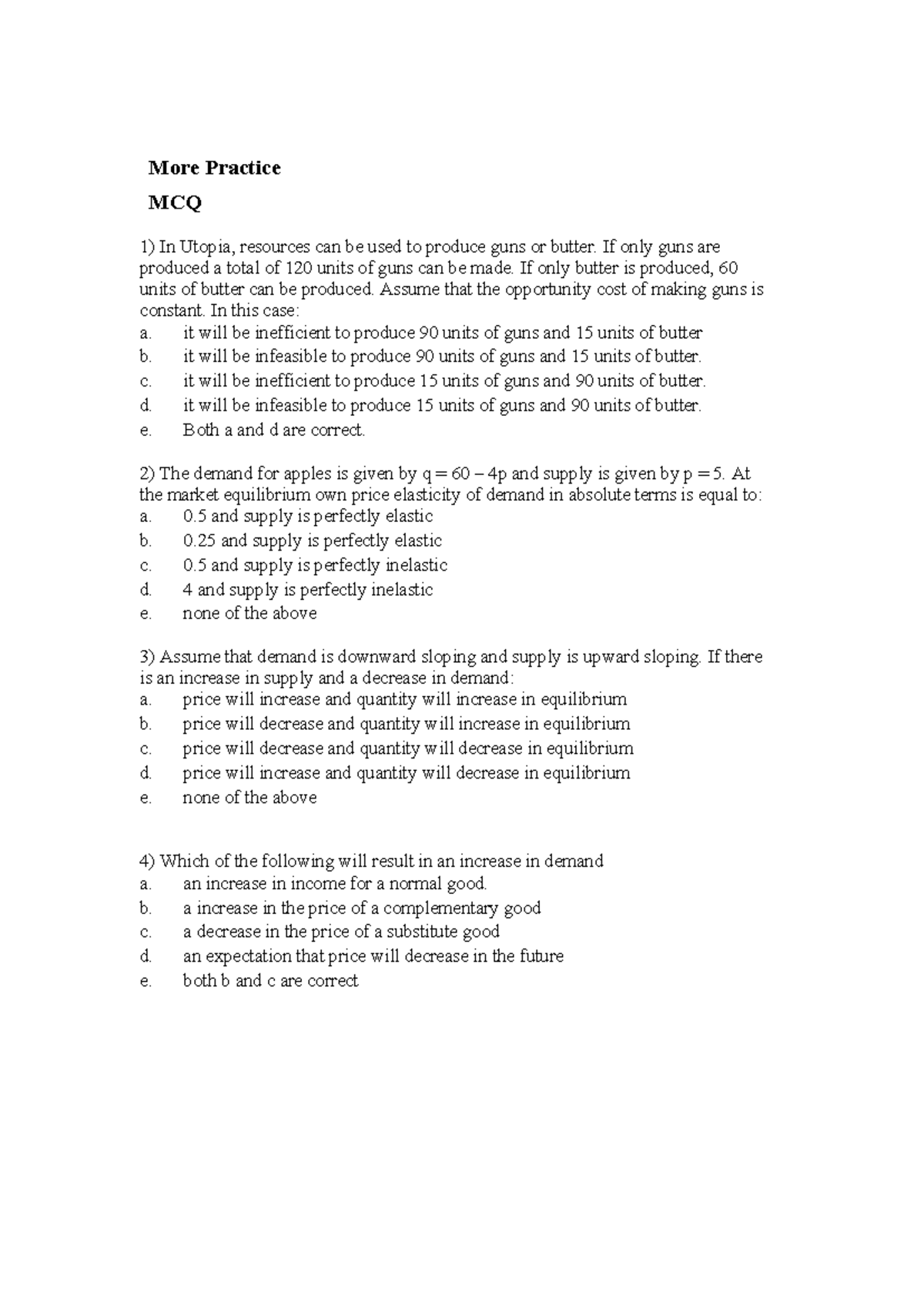 Final Exam Practice: Economics MCQs and Short Answer Questions - Studocu