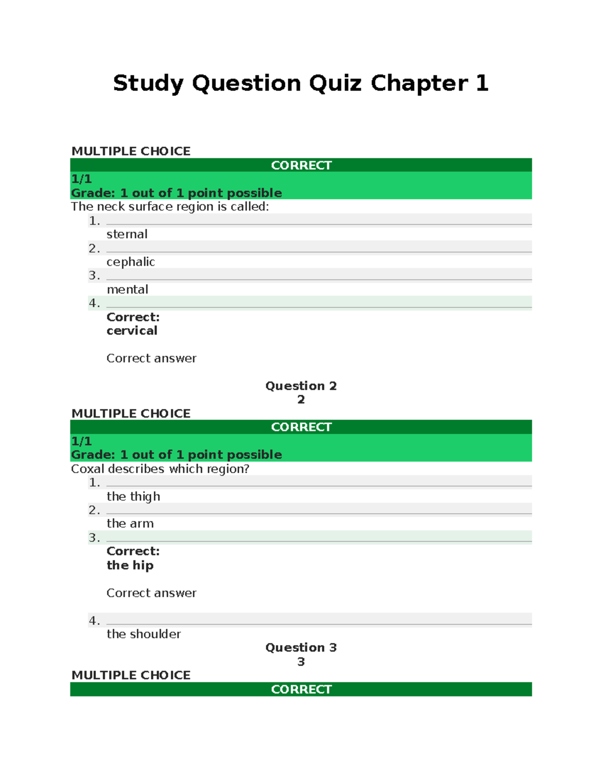 Chapter 1 Study Questions Quiz: Anatomy Multiple Choice - Studocu
