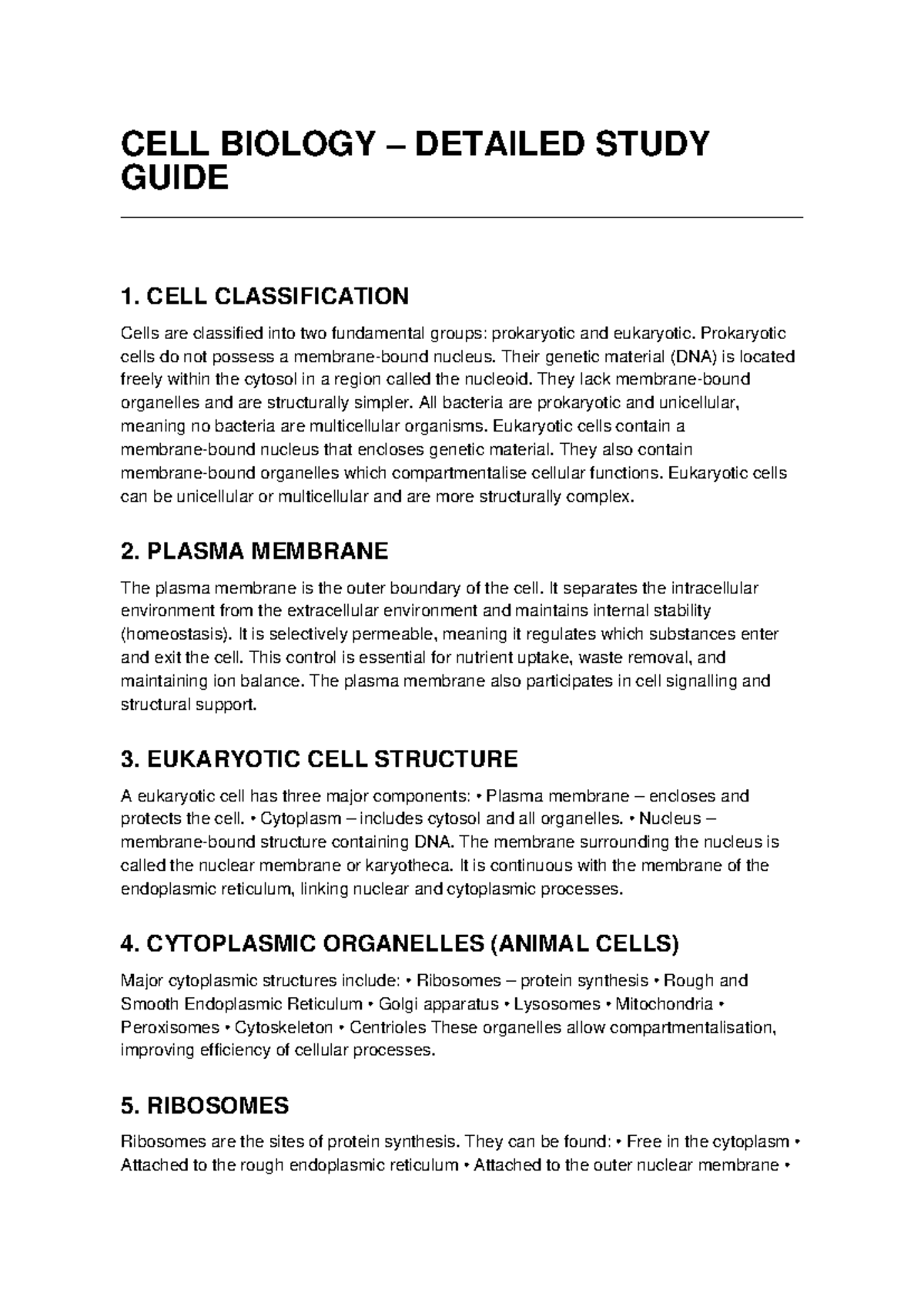 CELL BIOLOGY 101: DETAILED STUDY GUIDE ON CELL STRUCTURE AND FUNCTION ...